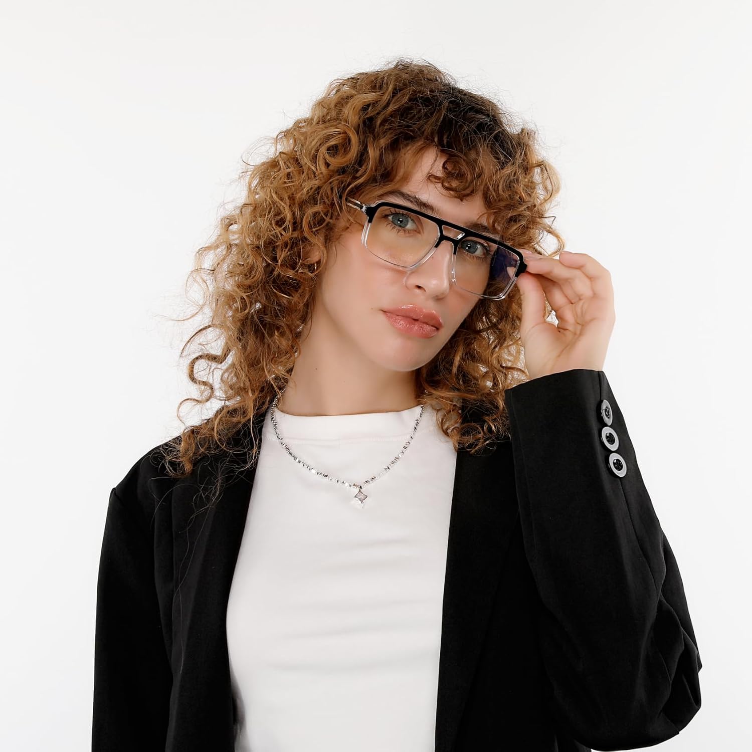 商品图片 35 | B0D9NJ18RZ | FEISEDY Retro Aviator Square Blue Light Glasses for Men Women B0209