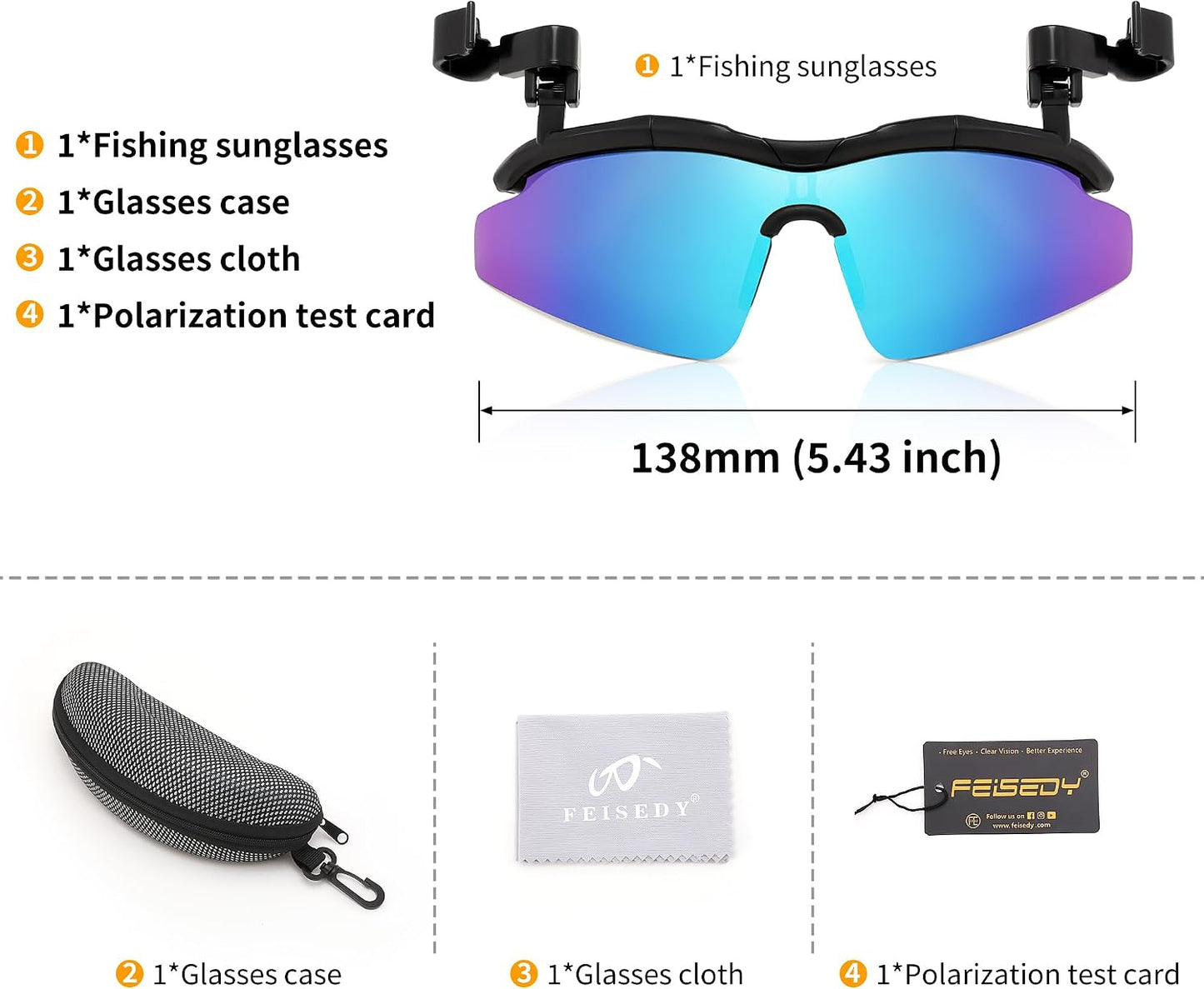 商品图片 20 | B0FZT6Y4FL | FEISEDY Polarized Clip On Sunglasses,Clip Cap Sports Sunglasses,UV400 Sunglasses for Mens Womens Fishing Cycling Hiking B0356