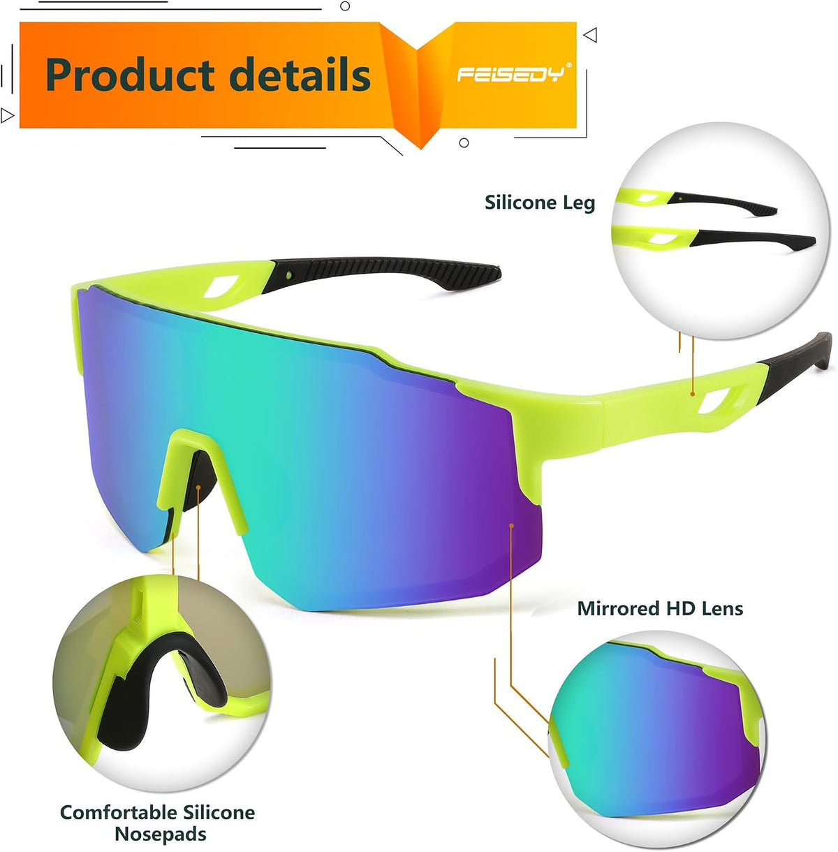 ÉÌƷͼƬ 17 | B0DTYL7JBV | FEISEDY Sports Sunglasses for Men, Women and Teens - Baseball, Biking, Cycling UV400 Protection B2388