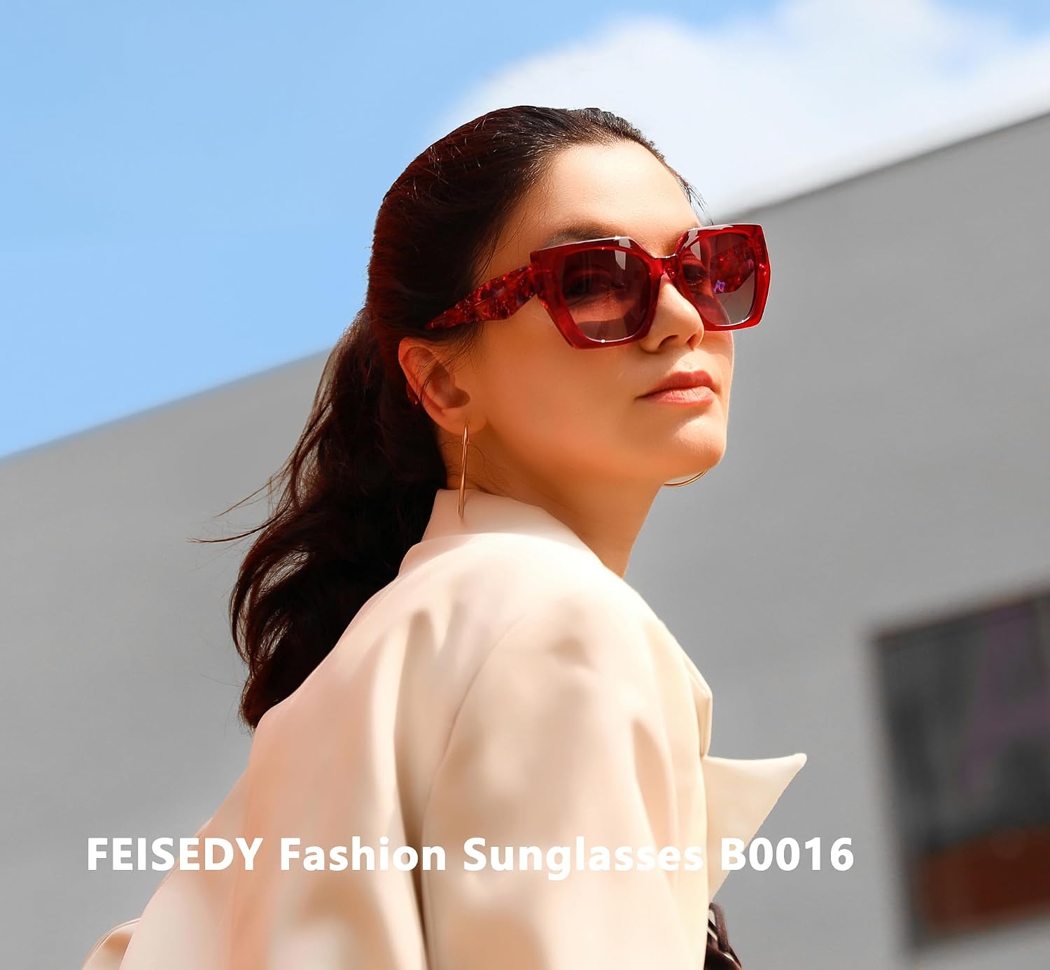 商品图片 27 | B0CNCTSQ2Z | FEISEDY Trendy Polarized Sunglasses, Oversized Irregular TR Frame for Women Men, Retro Shades UV400 B0016