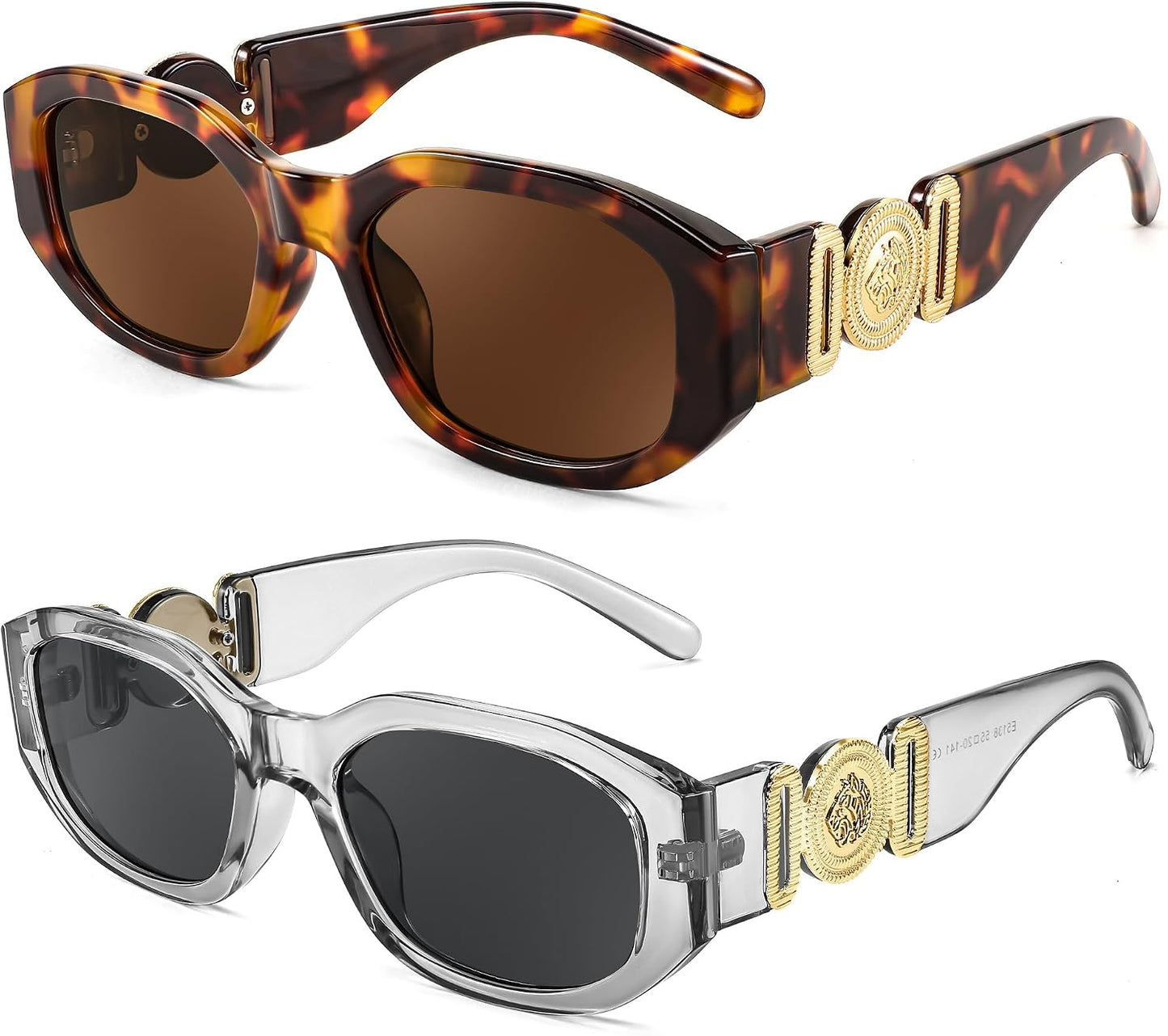 2 Pack Brown+gray / 54 Millimeters | B0F25VZC93 | FEISEDY Retro Trendy Rectangle Sunglasses Women Men Narrow Shades B2322