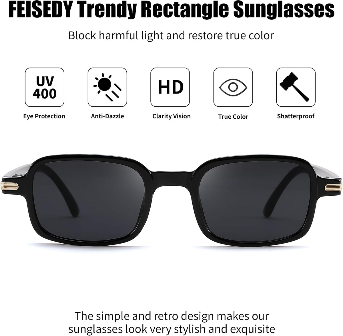 ÉÌƷͼƬ 4 | B0H1B921MS | FEISEDY Trendy Rectangle Sunglasses Womens Mens Narrow Square Shades B0449