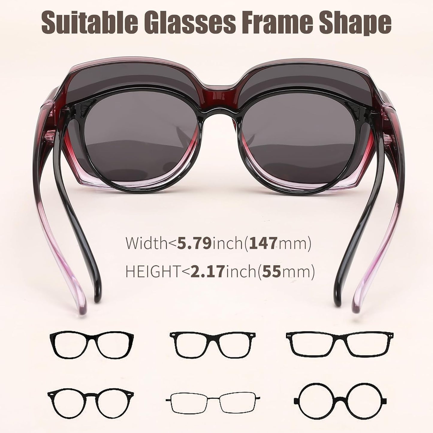 商品图片 3 | B0CPJ88KXS | FEISEDY Fit Over Glasses Sunglasses Polarized for Women Sunglasses Over Prescription Glasses Oversized UV Protection B1114