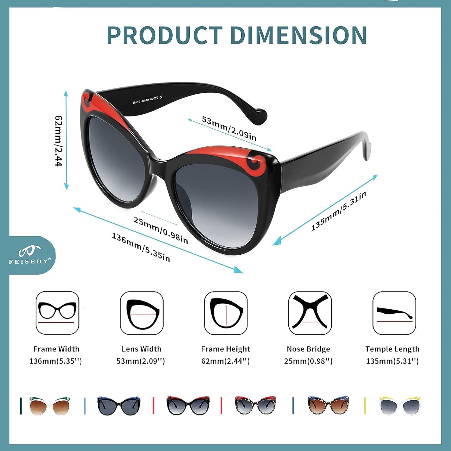 商品图片 6 | B095BQGNXV | FEISEDY Retro Funny Cateye Sunglasses Oversized Beard Design Personality Fashion Sun Glasses for Women Men B2769