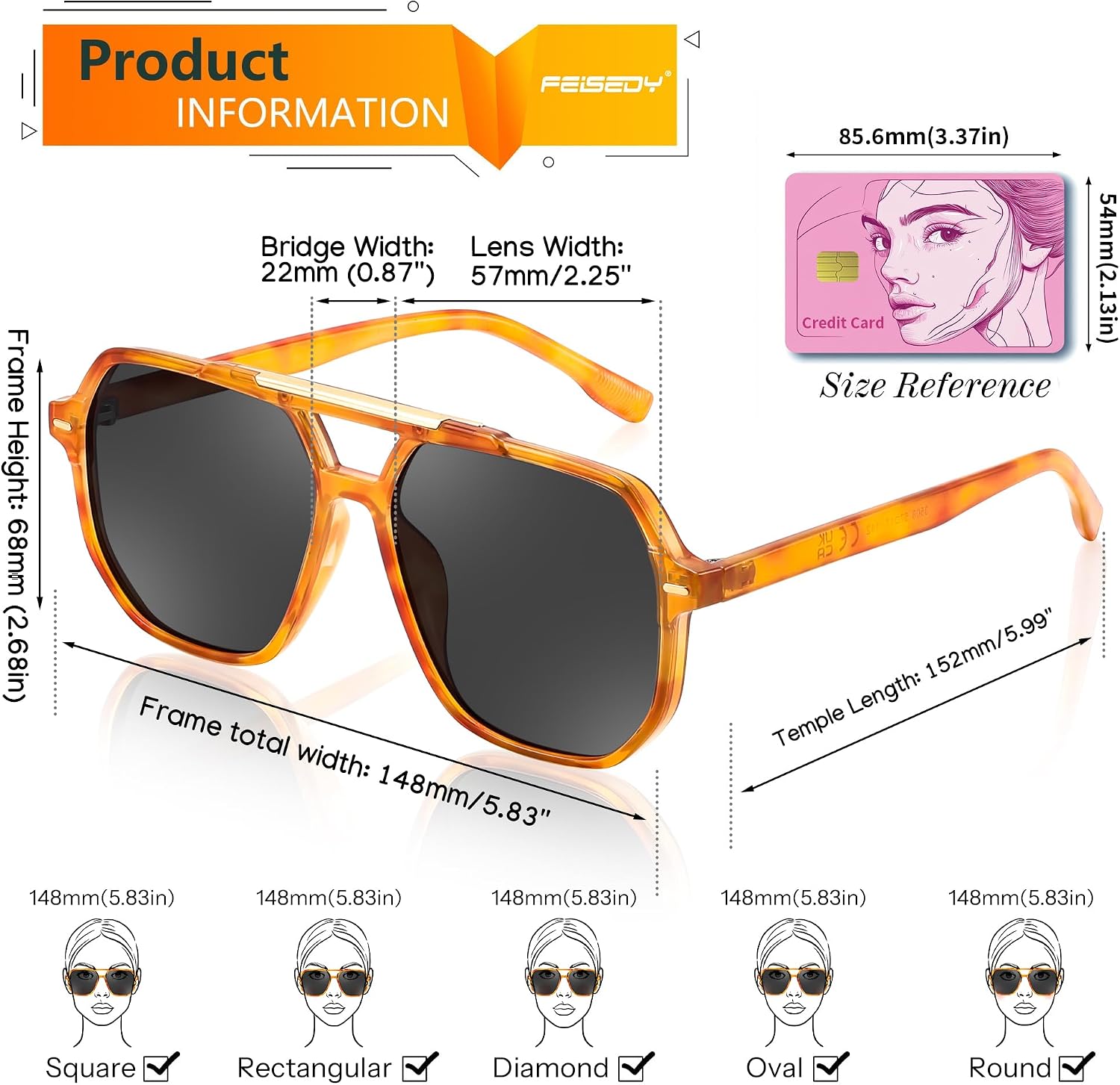 商品图片 17 | B0H71K72HH | FEISEDY Retro Aviator Sunglasses for Women Men 70s Square Sun Glasses B0281