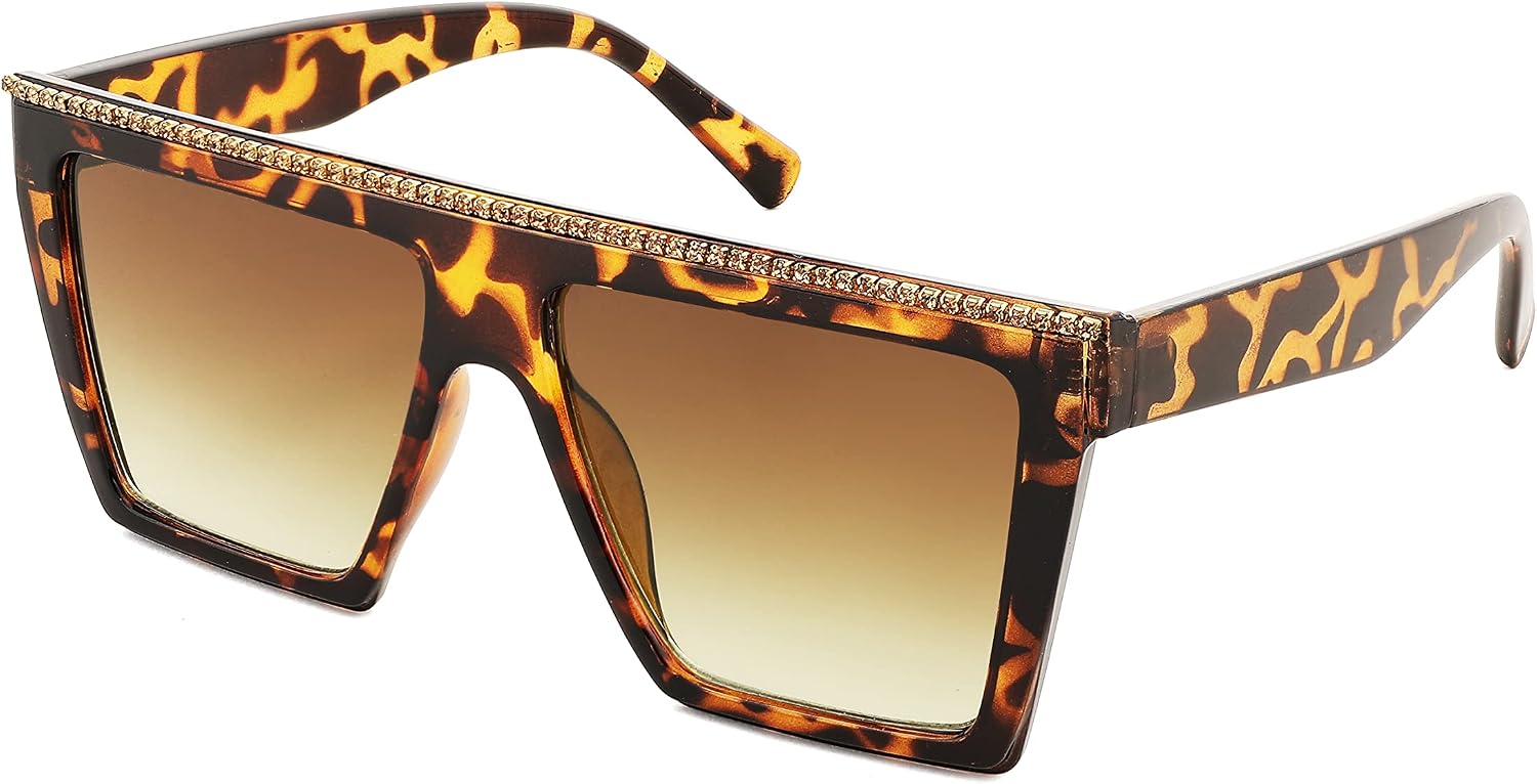 商品图片 4 | B0BQ2D8YFC | FEISEDY Oversized Square Sunglasses for Women Trendy Retro Big Sun Glasses Rhinestone Sunglasses B2347