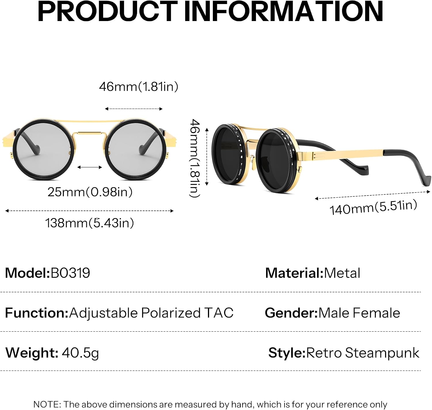 商品图片 34 | B0FK1DDVSV | FEISEDY Adjustable Sunglasses Polarized Men, Round Metal ND Filter B1400