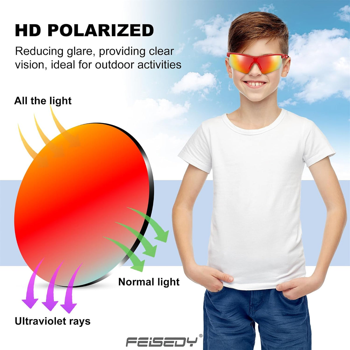 ÉÌƷͼƬ 81 | B07JZ18KMZ | FEISEDY Kids Polarized Sports Sunglasses, TR90 UV400 Baseball Cycling