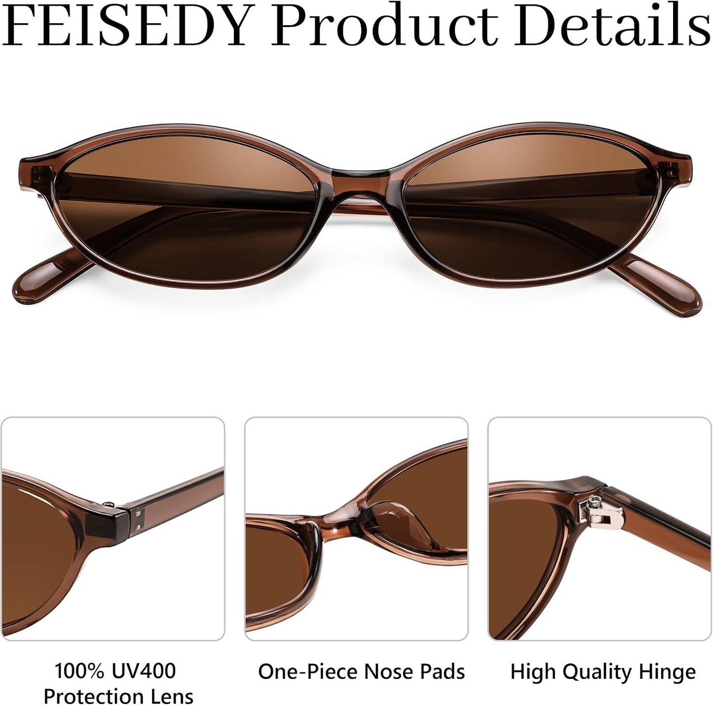 商品图片 25 | B0DMN6519L | FEISEDY Retro Oval Cat Eye Sunglasses for Women 90s Narrow Lightweight Shades Y2k Trendy Sunnies B0257