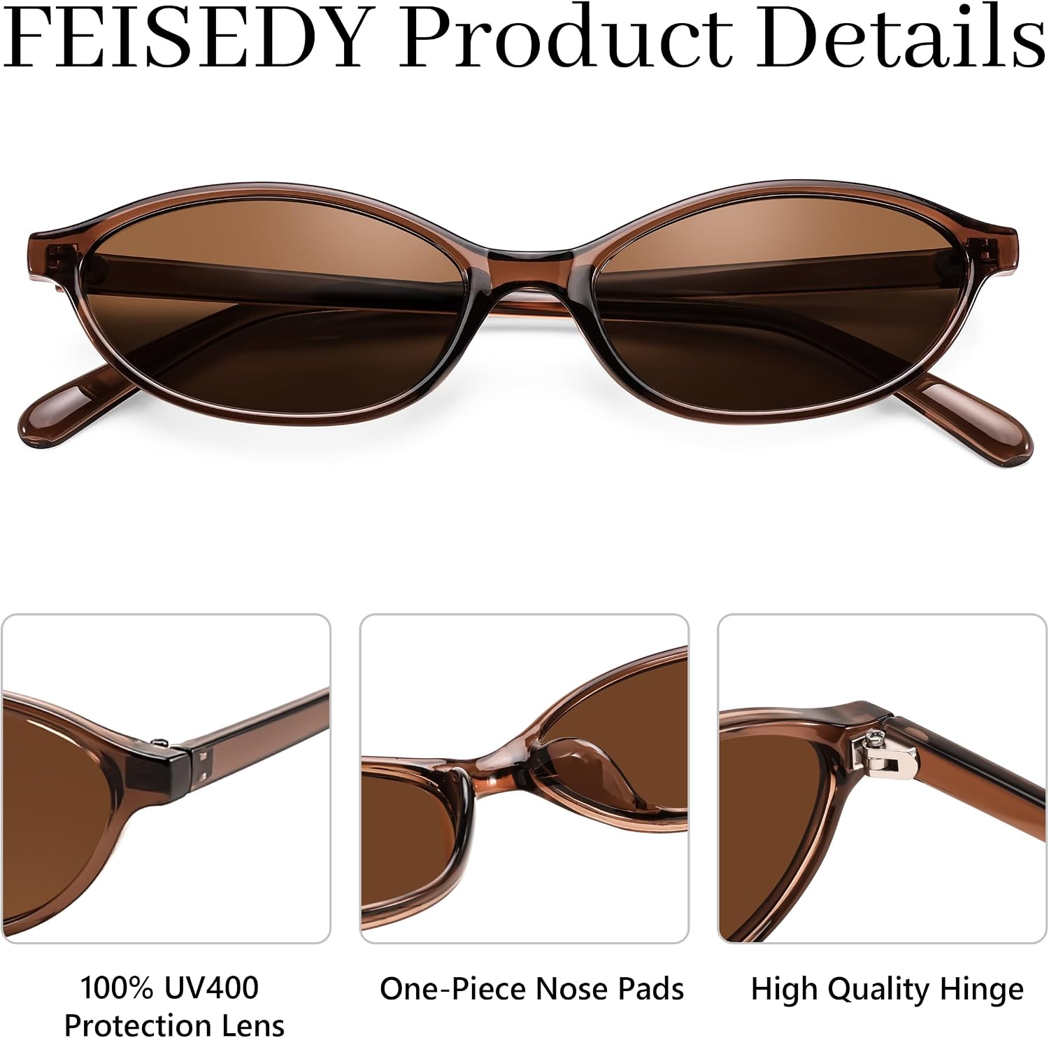 商品图片 25 | B0DMN6519L | FEISEDY Retro Oval Cat Eye Sunglasses for Women 90s Narrow Lightweight Shades Y2k Trendy Sunnies B0257