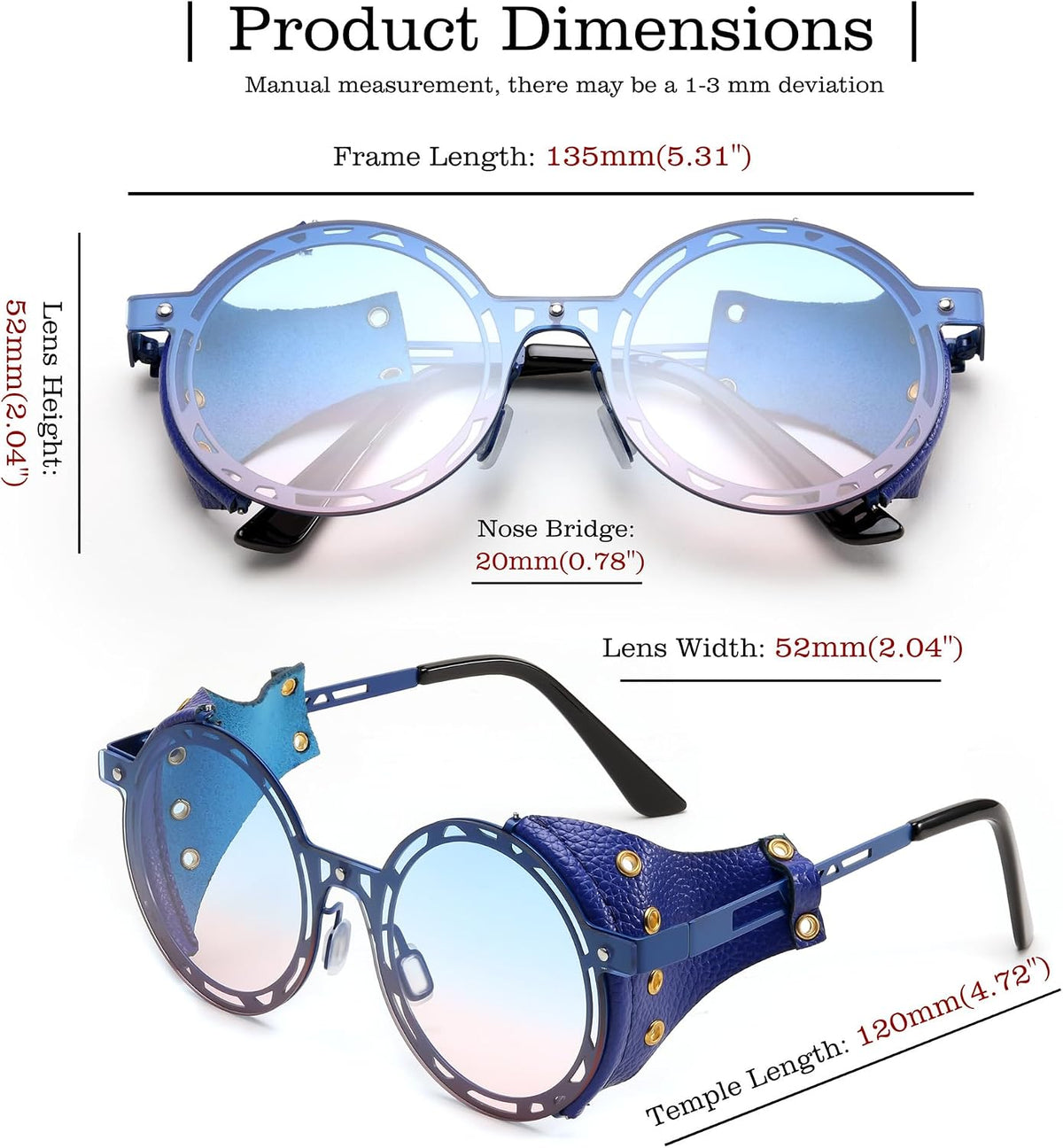 ÉÌƷͼƬ 4 | B0CZDVFVSJ | FEISEDY Retro Round Steampunk Sunglasses Women Men Vintage Eyewear Metal Frame Leatherwear B0140
