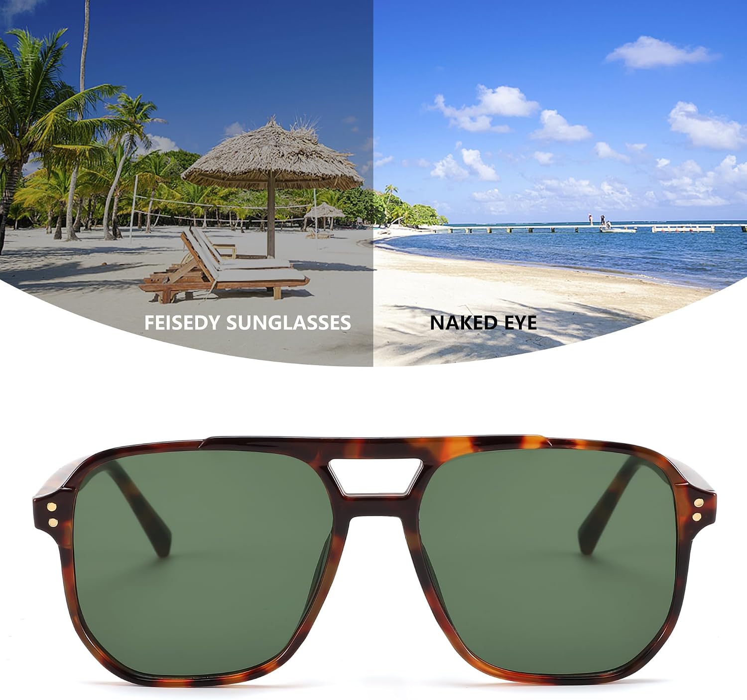 商品图片 43 | B09J8999GR | FEISEDY Retro Square Aviator Sunglasses Women Men 70s Vintage Trendy Plastic Frame Sun Glasses B2835
