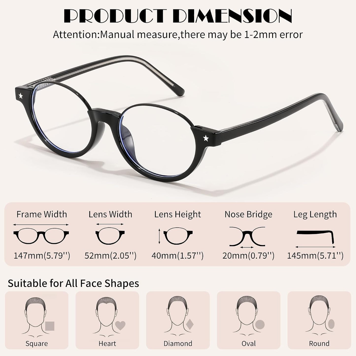 商品图片 9 | B0GS9JVKV9 | FEISEDY Trendy Oval Blue Light Glasses for Women Fake Nerd Eyewear Frame Anti Glare B1380