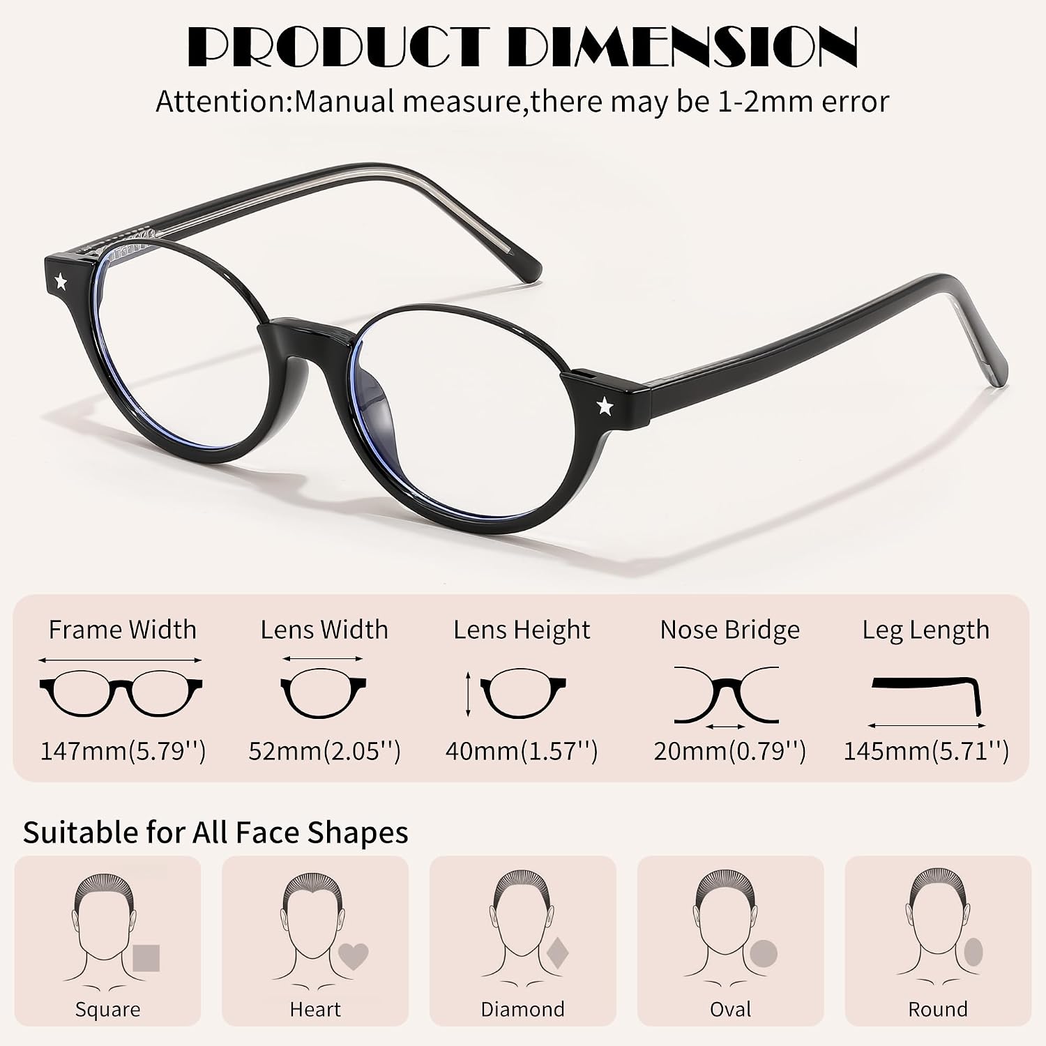 商品图片 9 | B0GS9JVKV9 | FEISEDY Trendy Oval Blue Light Glasses for Women Fake Nerd Eyewear Frame Anti Glare B1380