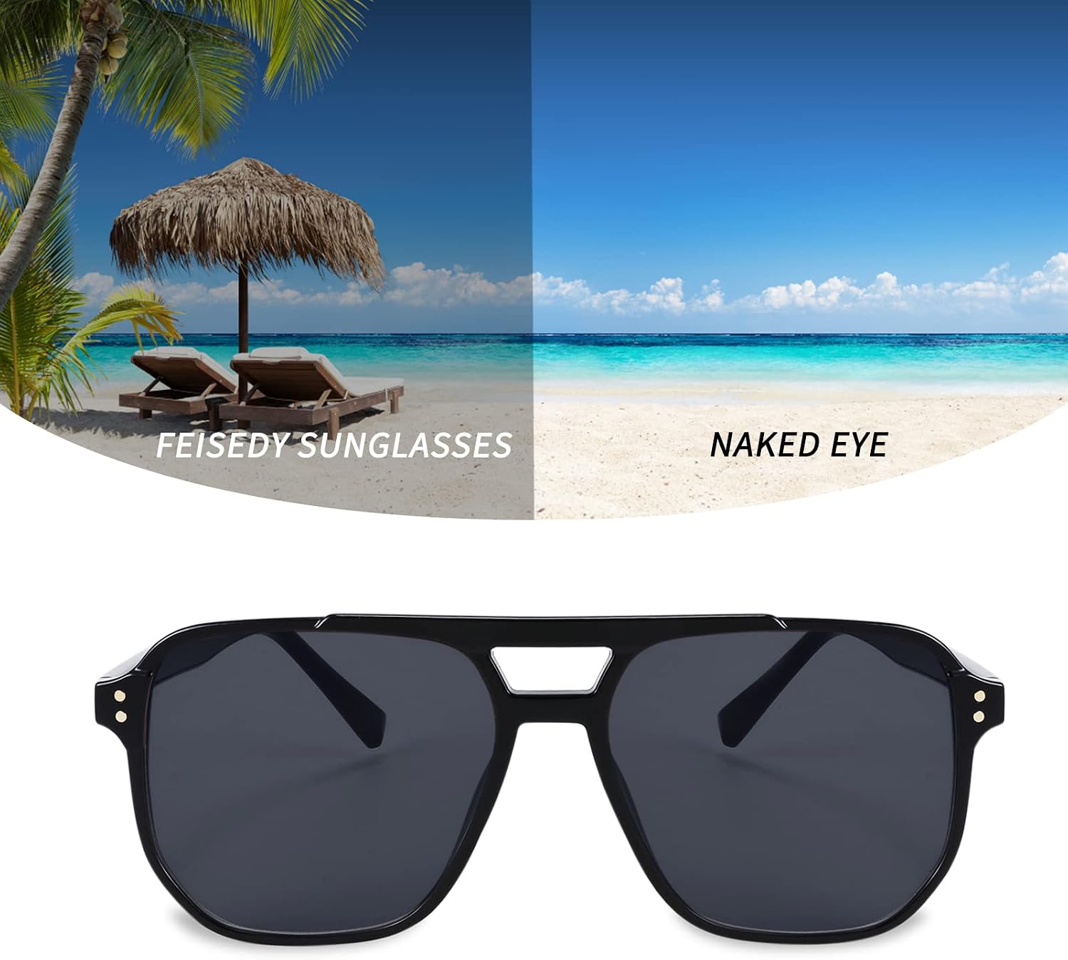 商品图片 127 | B09J8999GR | FEISEDY Retro Square Aviator Sunglasses Women Men 70s Vintage Trendy Plastic Frame Sun Glasses B2835