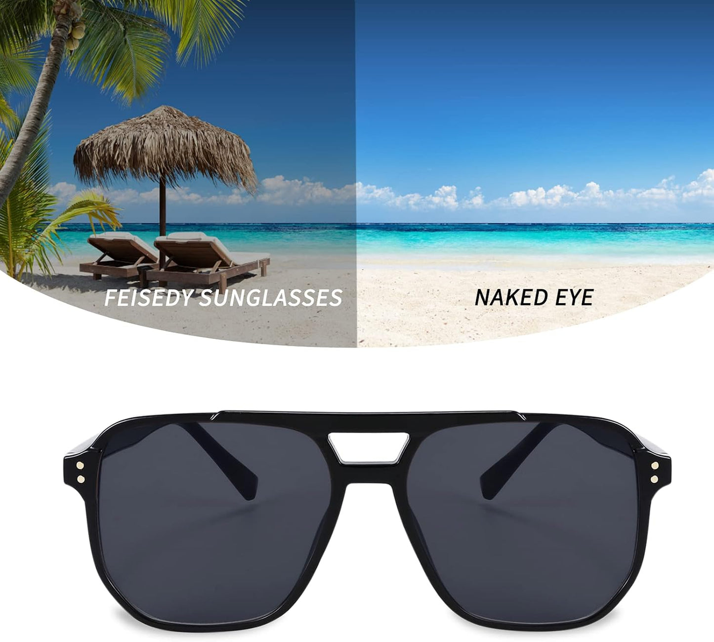 商品图片 127 | B09J8999GR | FEISEDY Retro Square Aviator Sunglasses Women Men 70s Vintage Trendy Plastic Frame Sun Glasses B2835