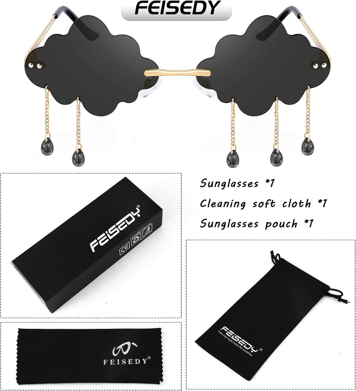 ÉÌƷͼƬ 52 | B09K7C4FB7 | FEISEDY Retro Dripping Cloud Shaped Tassel Sunglasses Rimless Women Funny Party Disco Eyewear B2834