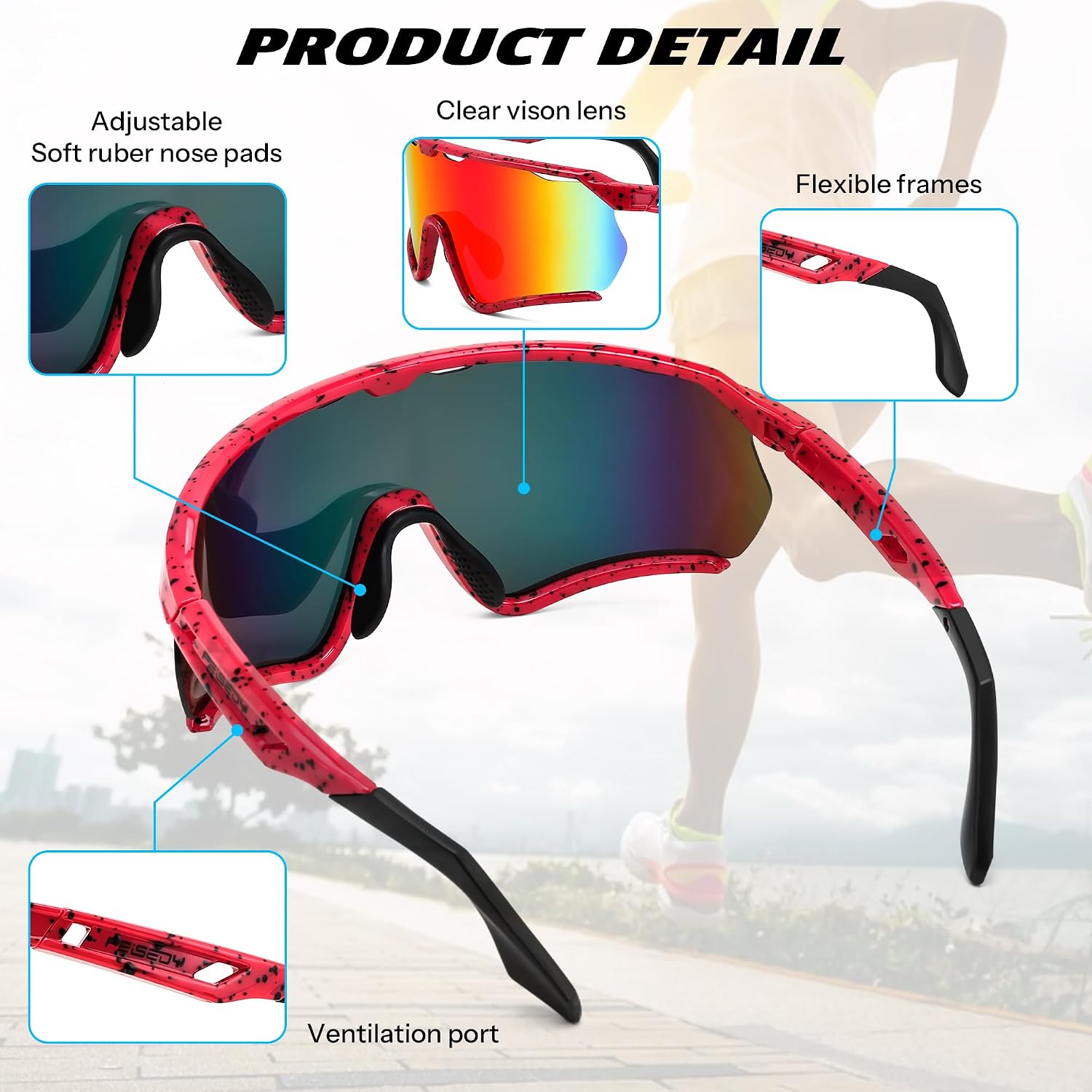 商品图片 13 | B0FL29WPXL | FEISEDY Sports Sunglasses for Men Women Youth Baseball Cycling Running Softball Biking Glasses B0305