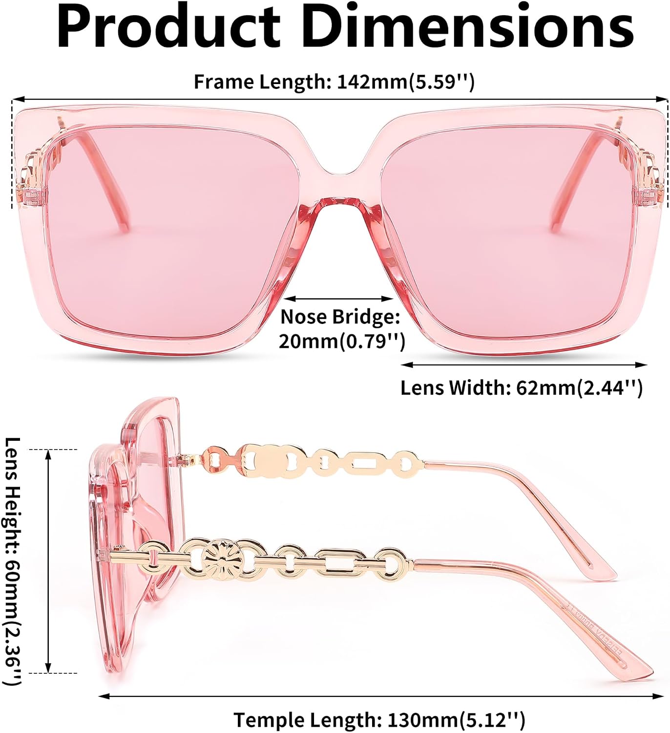 商品图片 47 | B08HVPGJW5 | FEISEDY Sunglasses Womens Trendy, Oversized Square Shades, Pearl Inlay Cat Eye Frame UV400 Protection B2625