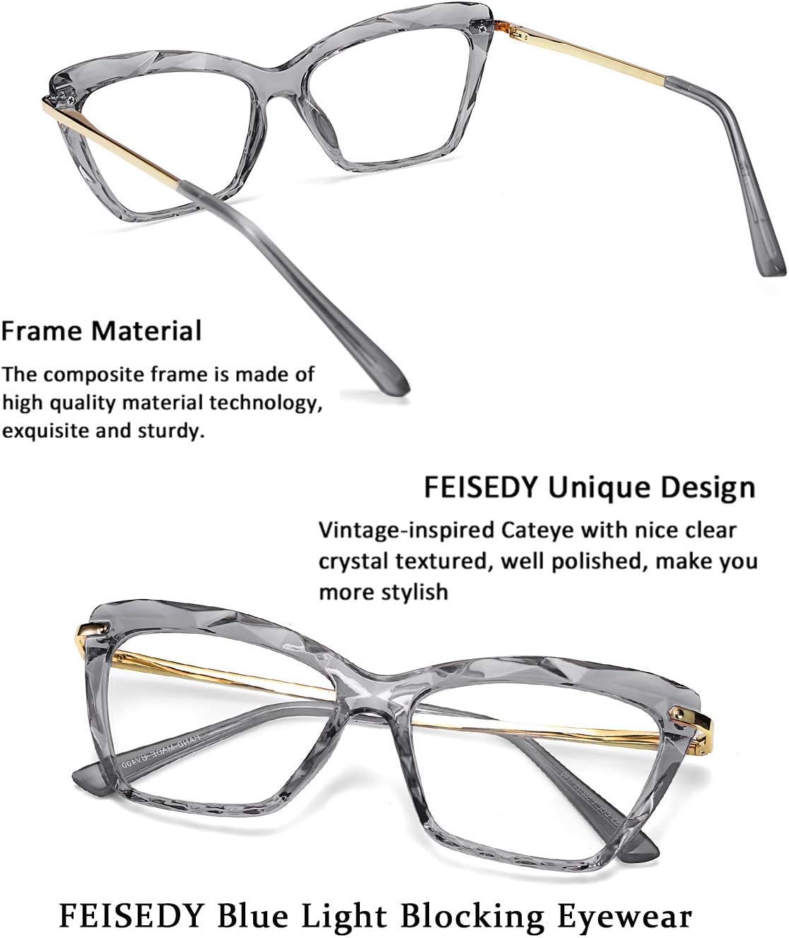 ÉÌƷͼƬ 22 | B07S9JPPPF | FEISEDY Crystal Cat Eye Glasses Frame Blue Light Blocking Computer Eyewear B2500