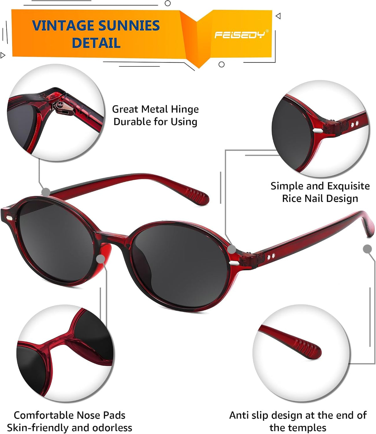 ÉÌƷͼƬ 11 | B0DTHVTKB5 | FEISEDY Retro Oval Sunglasses for Women 90s Narrow Round Lightweight Shades Y2k Trendy Sunnies B1171
