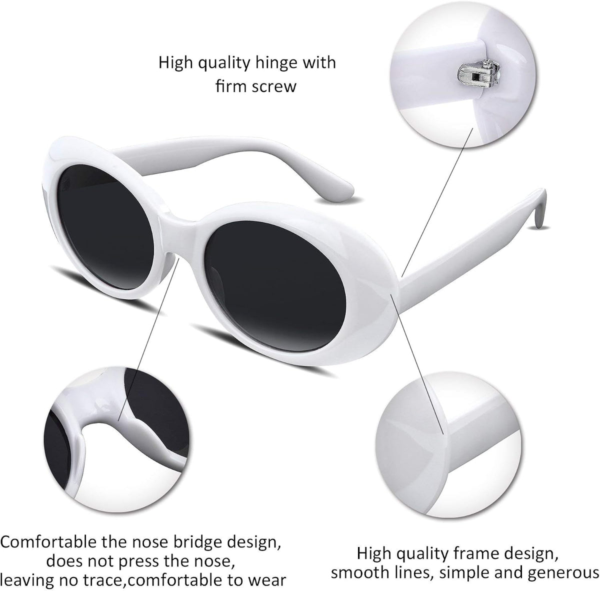 ÉÌƷͼƬ 81 | B074H8KFSZ | FEISEDY Sunglasses White Oval Clout Goggles for Women Men Retro Round Trendy Rimmed Clueless Costume Frame B2253
