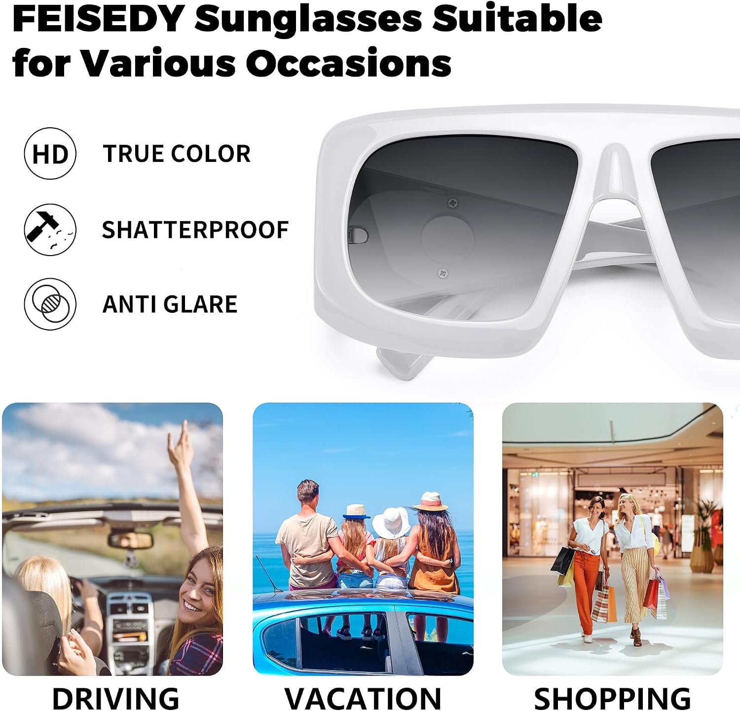 商品图片 19 | B0CYX6Y87W | FEISEDY Retro Oversized Avaitor Sunglasses for Women Men Bold Thick Frame Flat Top Shades B0126