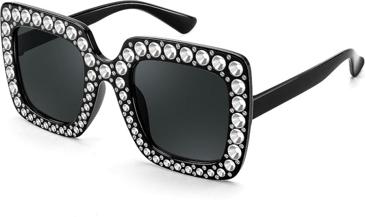 Black Frame | Grey Lens / 40 Millimeters | B0CFHLB4YT | FEISEDY Kids Sunglasses for Girls Oversized Square Sparkling Party Sun Glasses Lightweight Fashion Shades B0053