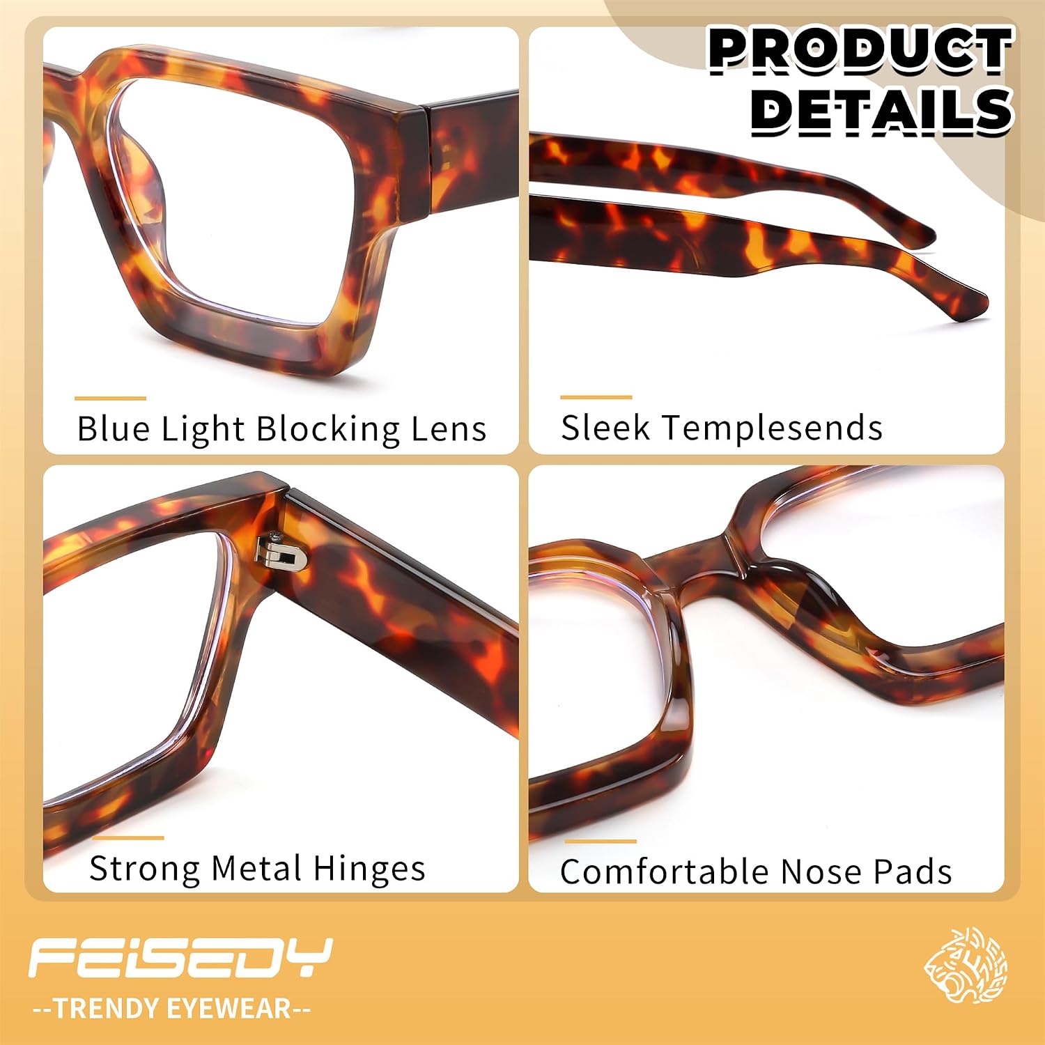 商品图片 17 | B0DXDYMMPM | FEISEDY Retro Blue Light Blocking Glasses for Women Men 90s Classic Rectangle Frame Thick Chic Computer Eyeglasses B2383R