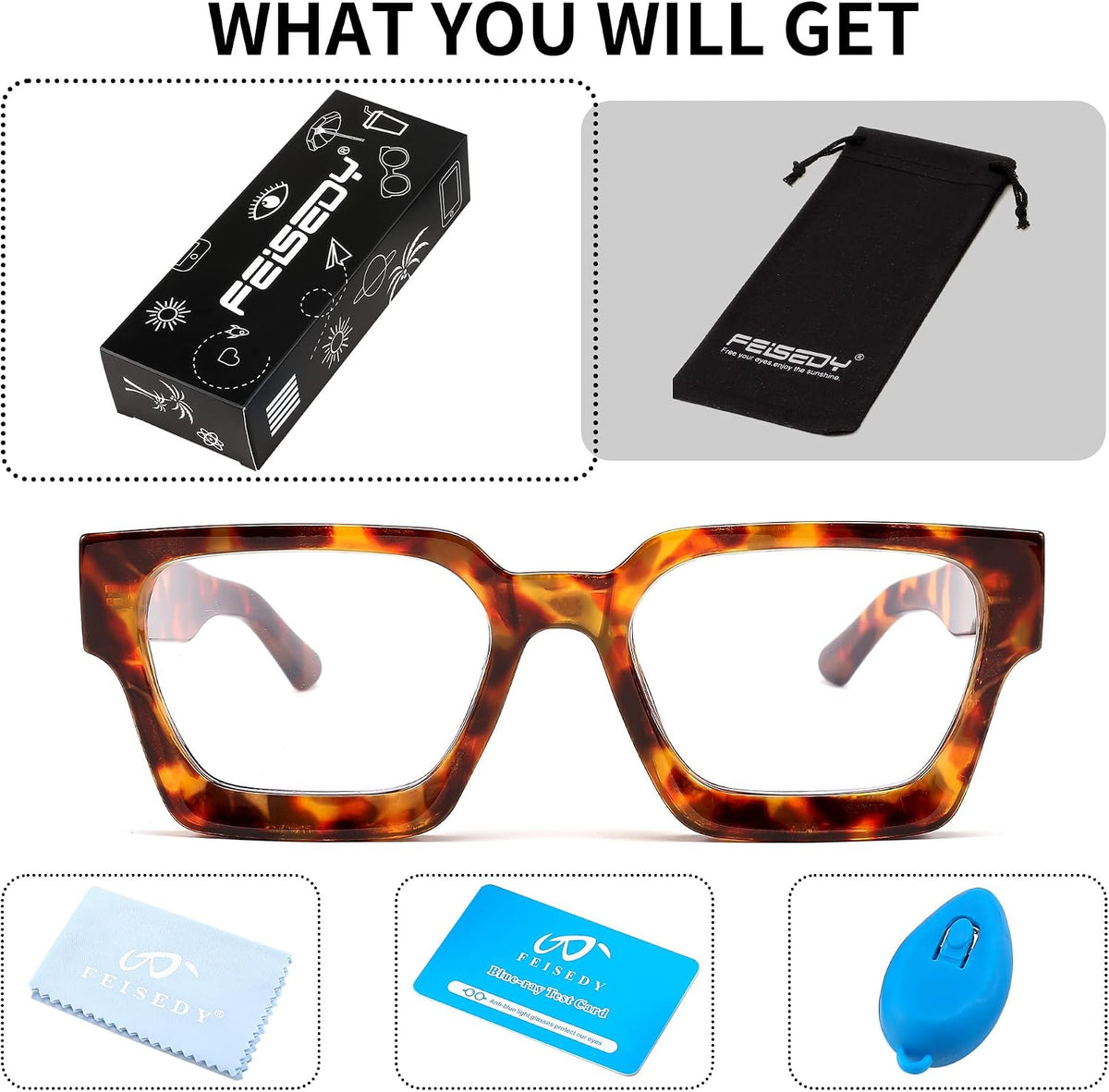 商品图片 7 | B0C1SQ2TX3 | FEISEDY Blue Light Blocking Glasses Thick Computer Eyewear Retro 90s Square Frame B2383