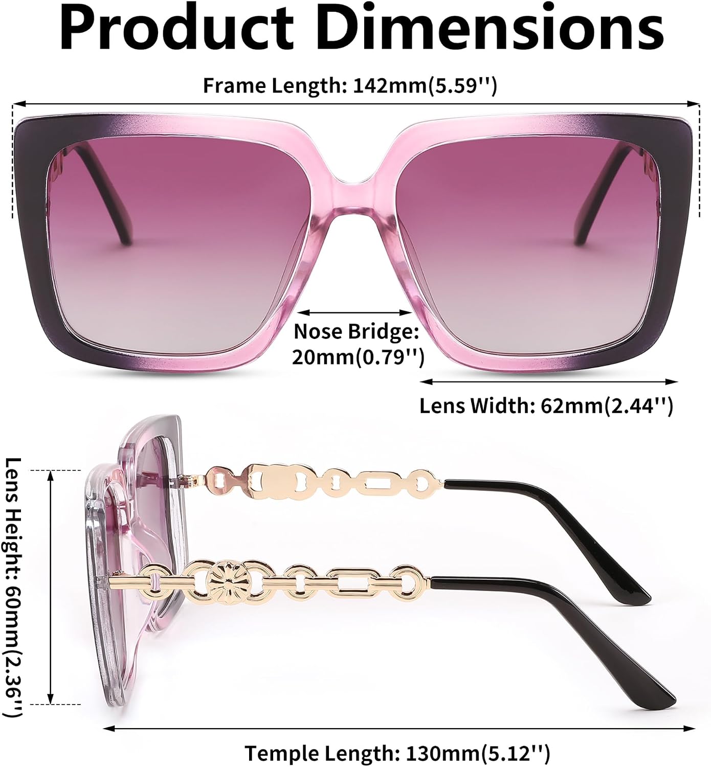 商品图片 40 | B08HVPGJW5 | FEISEDY Sunglasses Womens Trendy, Oversized Square Shades, Pearl Inlay Cat Eye Frame UV400 Protection B2625