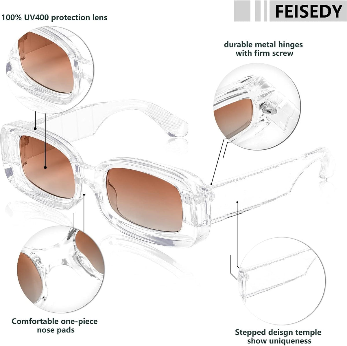 ÉÌƷͼƬ 11 | B0B12FXZW5 | FEISEDY Rectangle Sunglasses for Women Men Retro Y2k 90s Thick Frame Chunky Square Sunglasses UV400 Protection B2307