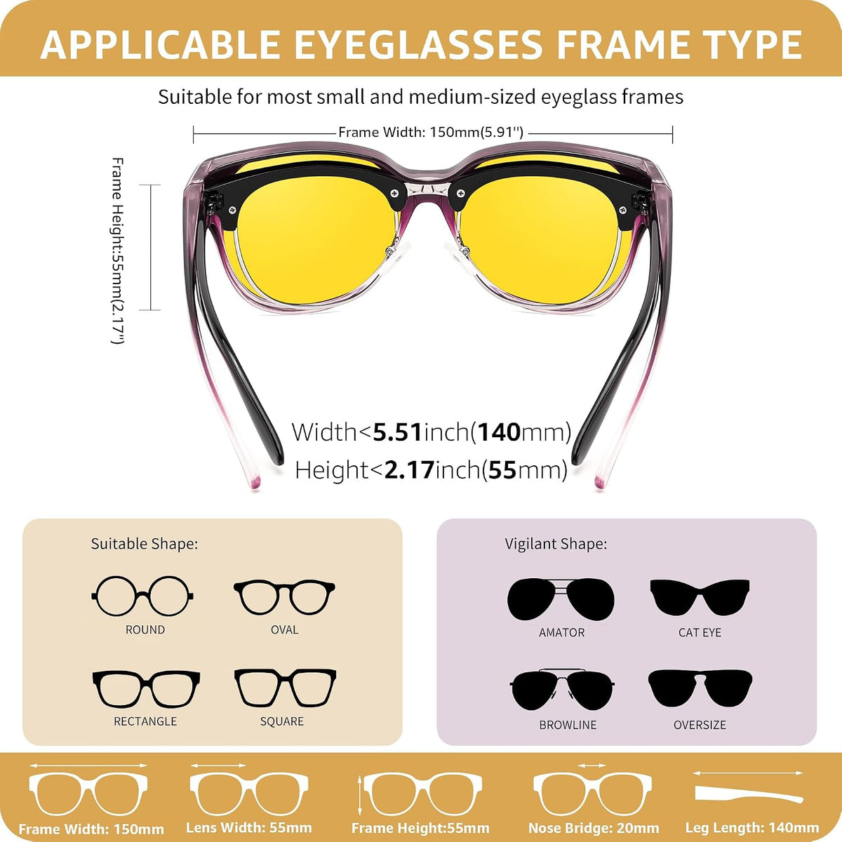 ÉÌƷͼƬ 22 | B0FX4NQCGM | FEISEDY 2Pack Night Driving Glasses Over Glasses with Yellow Lenses Fit Over Polarized Nighttime Sunglasses B0331