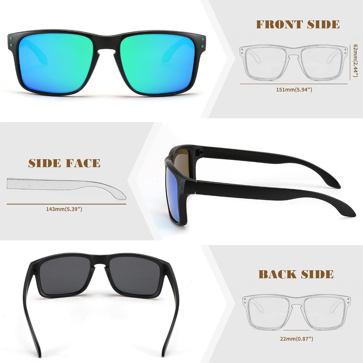 ÉÌƷͼƬ 11 | B0CS6MV9B1 | FEISEDY Men Sunglasses Polarized,Square Vintage Cycling Running Fishing Golf Hiking Sports Sun Glasses B0080