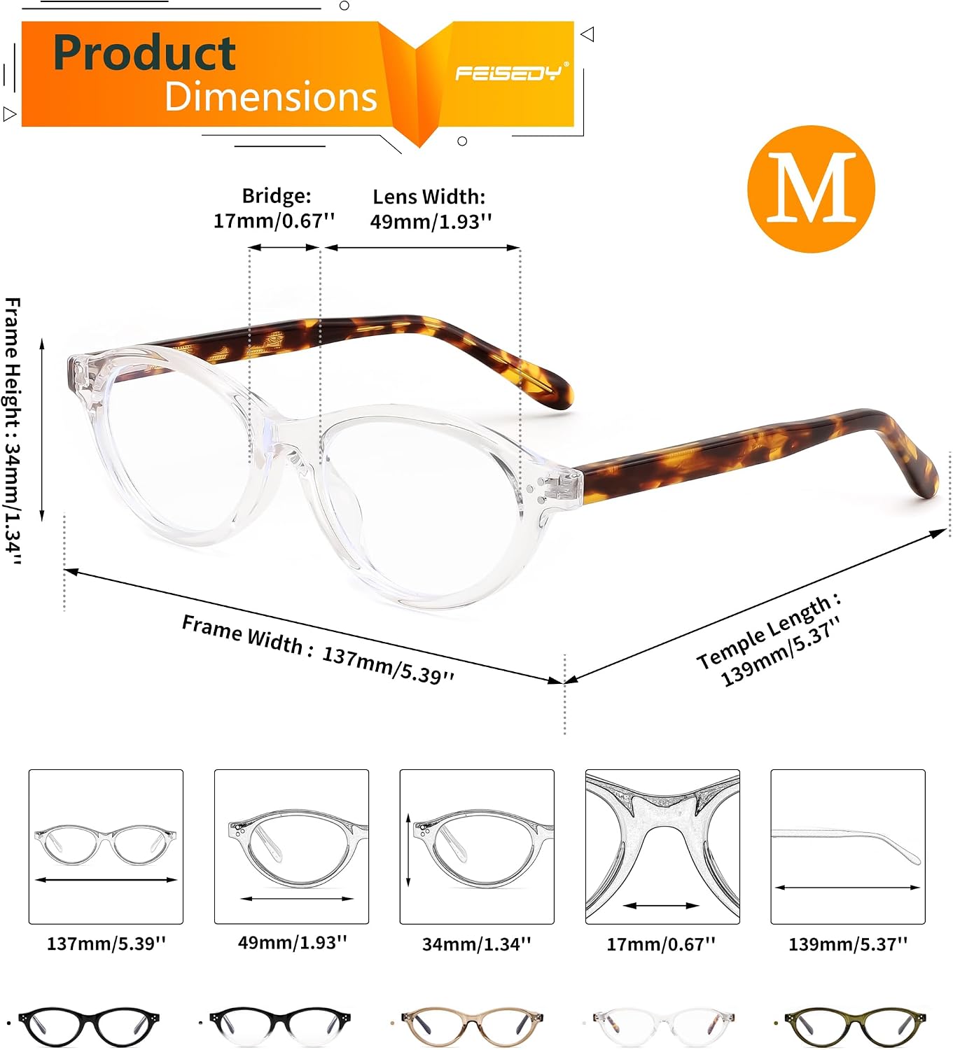 商品图片 30 | B0GV3QRRGW | FEISEDY Oval Cat Eye Blue Light Blocking Glasses for Women Clear Lens B0395