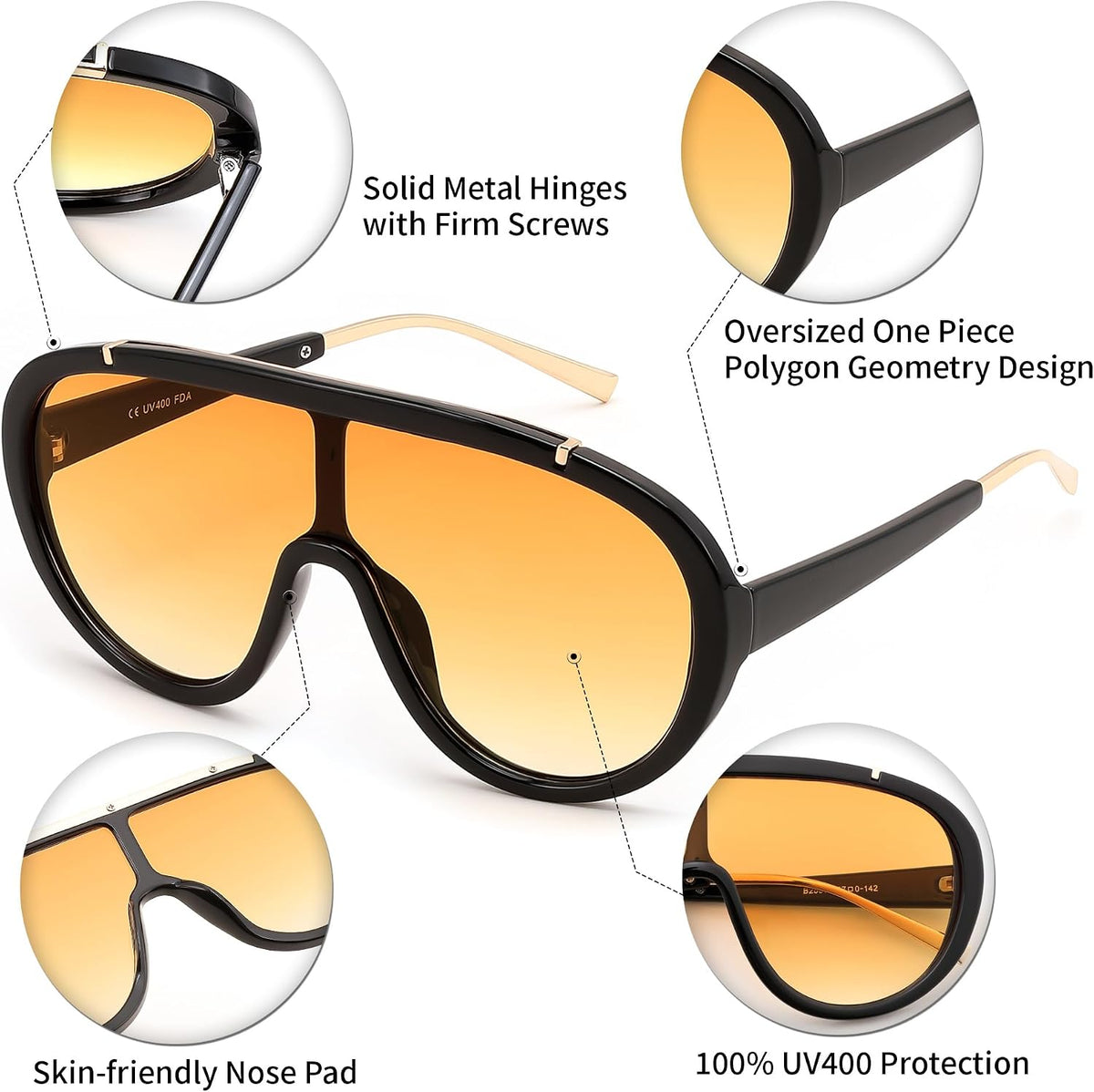 ÉÌƷͼƬ 11 | B085PPHWTZ | FEISEDY Retro Oversized Sunglasses Women Men One Piece Frame B2580
