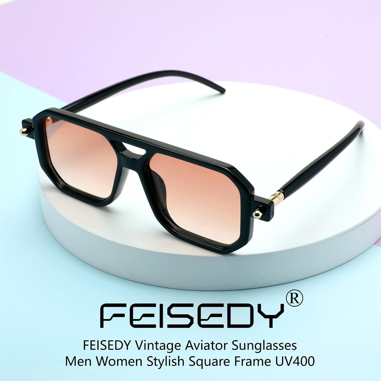 商品图片 37 | B09YTJ4FQZ | FEISEDY Vintage Square 70s Flat Aviator Sunglasses Women Men Classic Retro Stylish Frame UV400 Sunglasses B2622