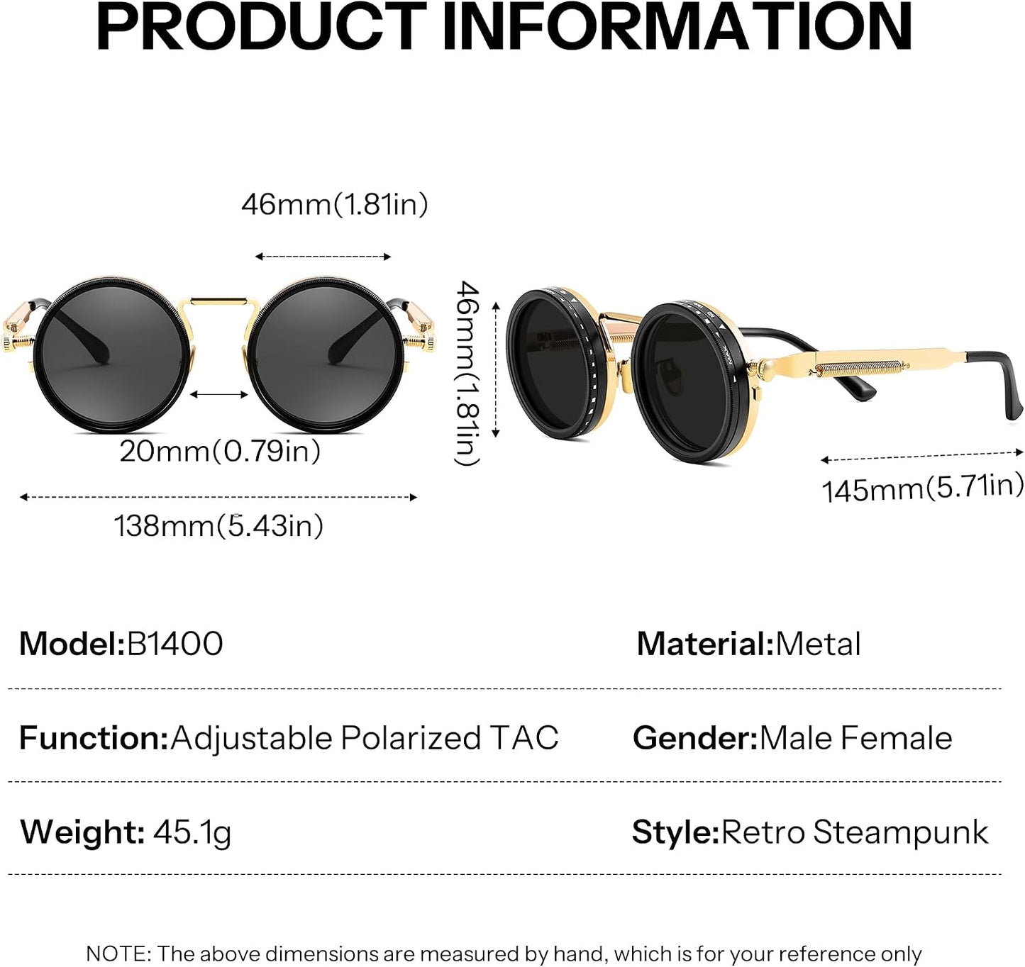 商品图片 28 | B0FK1DDVSV | FEISEDY Adjustable Sunglasses Polarized Men, Round Metal ND Filter B1400