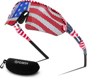 008 American Flag Stickers Blue Lens / 60mm | B0DGFVLSSC | FEISEDY Sports Sunglasses for Men and Women, UV400 Protection Outdoor Cycling Driving Fishing Glasses B2987