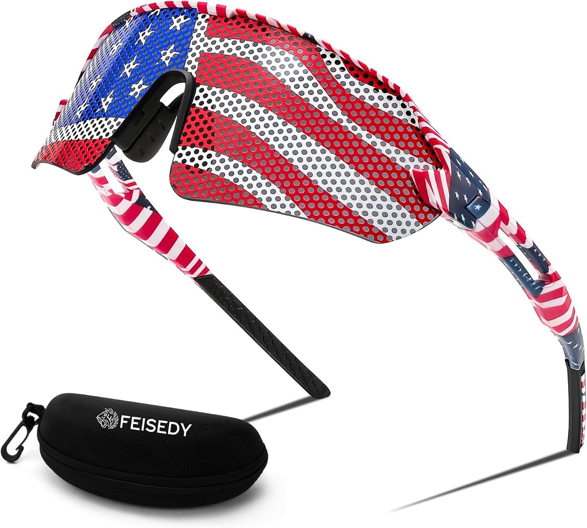 008 American Flag Stickers Blue Lens / 60mm | B0DGFVLSSC | FEISEDY Sports Sunglasses for Men and Women, UV400 Protection Outdoor Cycling Driving Fishing Glasses B2987