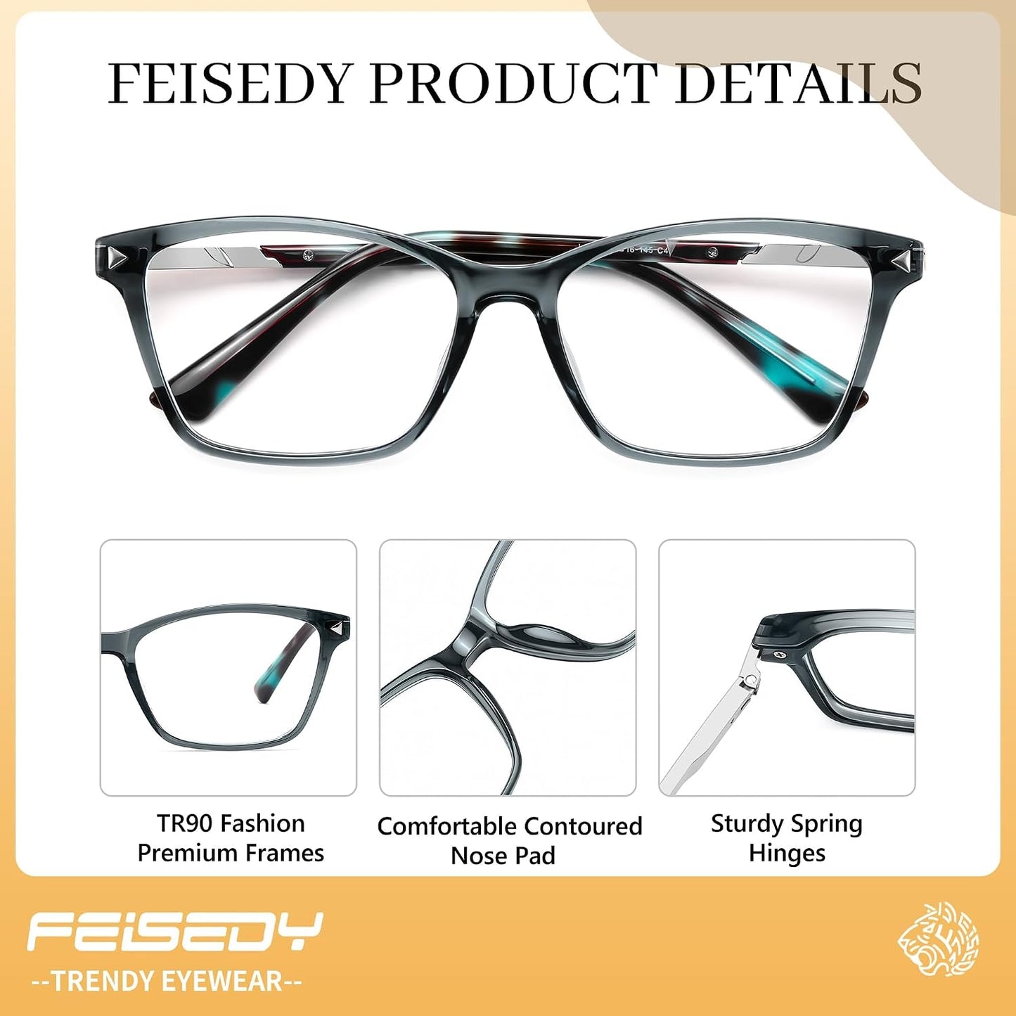 商品图片 27 | B0FZT81LLR | FEISEDY Blue Light Glasses for Women Men TR90 Computer Phone Gaming B0370 | Blue Light Blocking Glasses, Anti Eyestrain and Glare, Soft Comfortable Fit with Spring Hinges