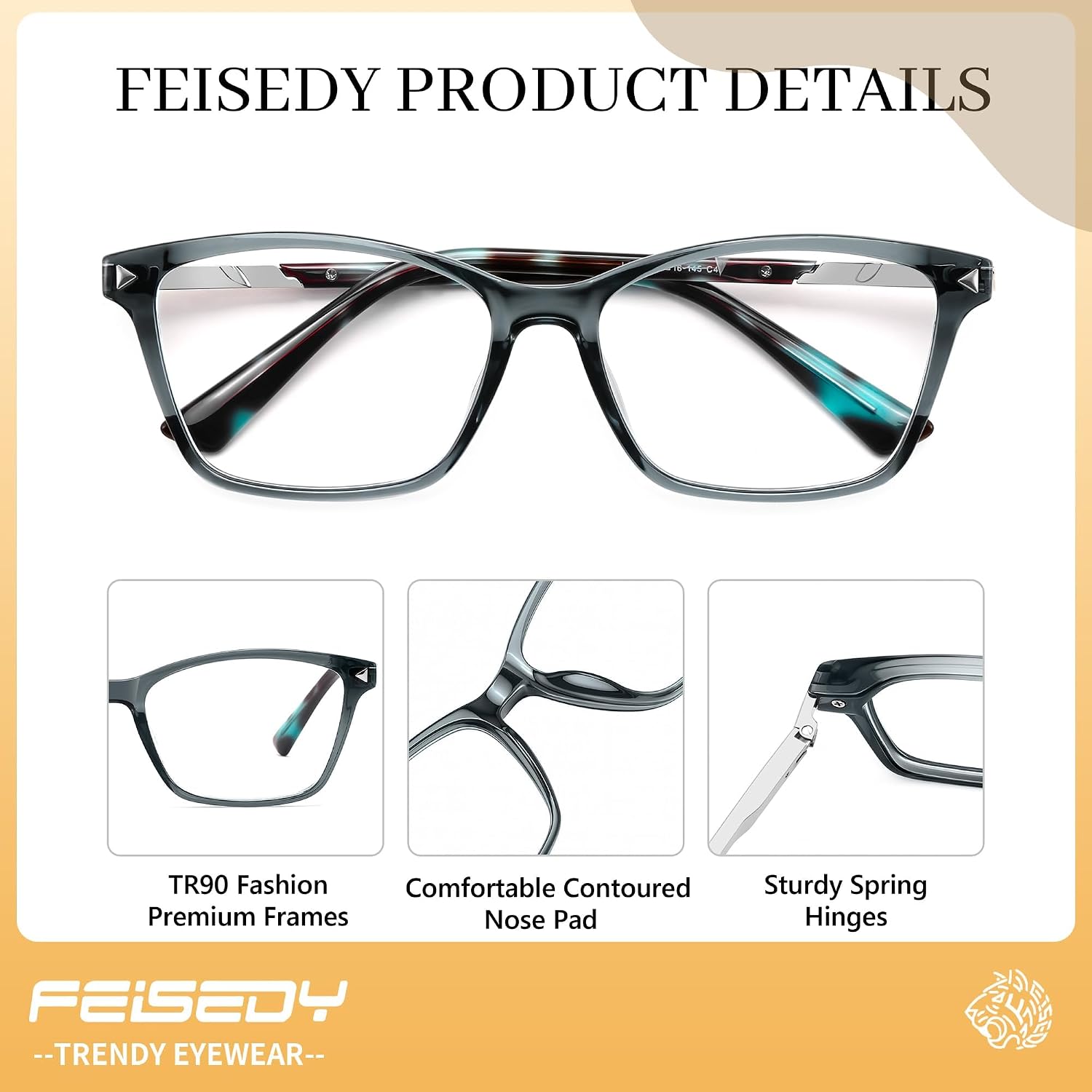商品图片 27 | B0FZT81LLR | FEISEDY Blue Light Glasses for Women Men TR90 Computer Phone Gaming B0370 | Blue Light Blocking Glasses, Anti Eyestrain and Glare, Soft Comfortable Fit with Spring Hinges