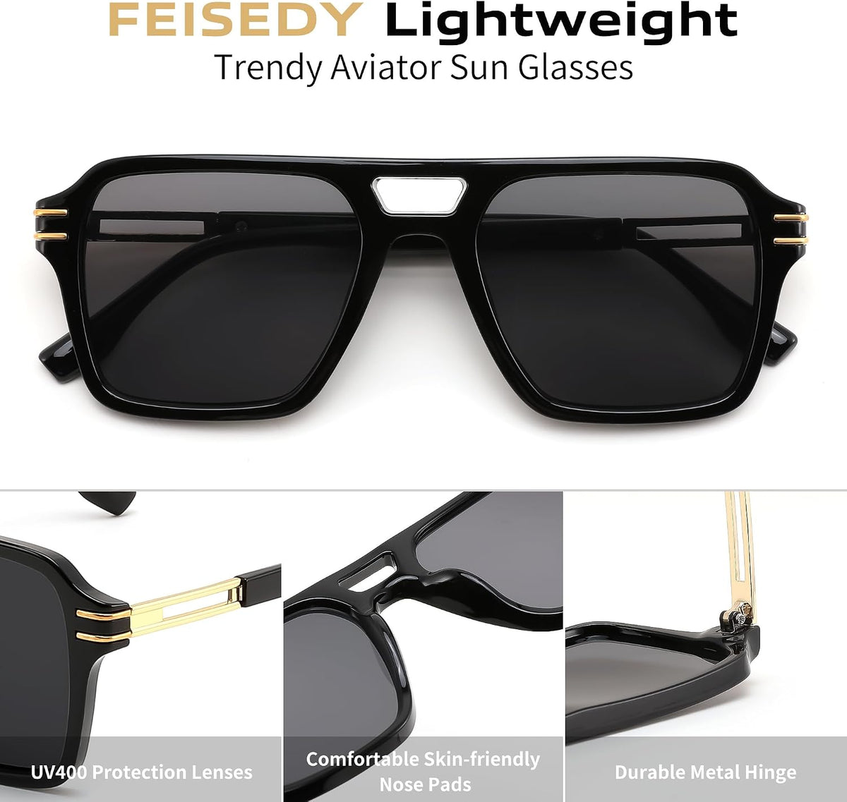 ÉÌƷͼƬ 5 | B0GVNPDBZQ | FEISEDY Retro Aviator Sunglasses Women Men 70s Trendy Square Shades B0422