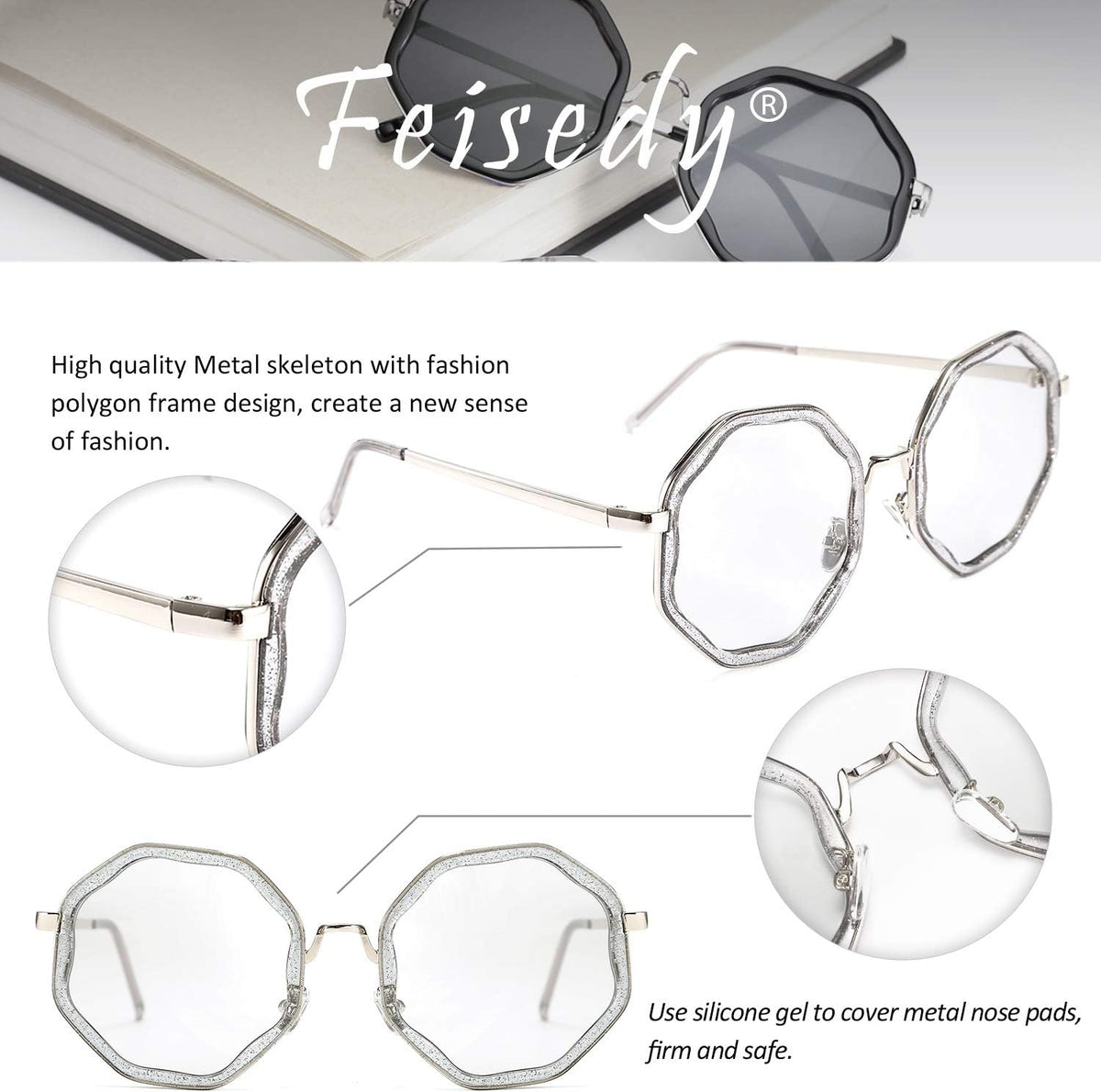 ÉÌƷͼƬ 4 | B081B142ZJ | FEISEDY Fashion Design Polygon Sunglasses Women Chic Geometric Retro Shade B2542