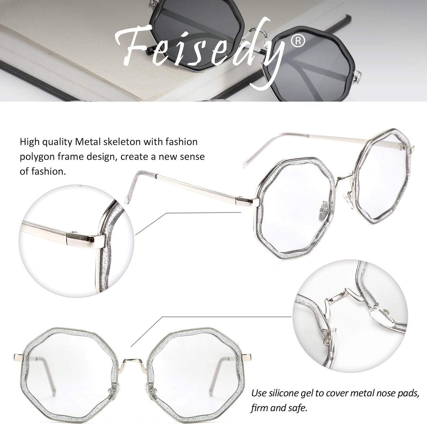 商品图片 4 | B081B142ZJ | FEISEDY Fashion Design Polygon Sunglasses Women Chic Geometric Retro Shade B2542