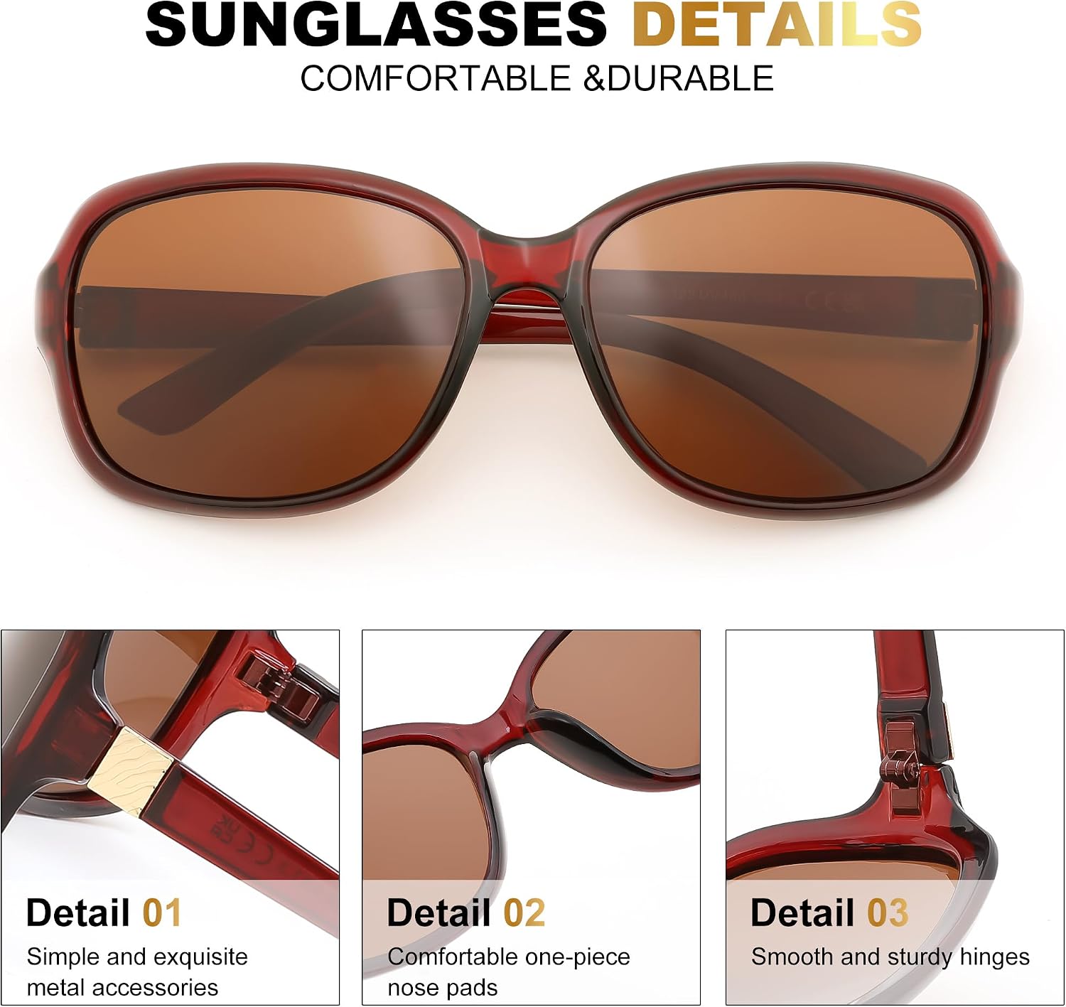 商品图片 46 | B0FZKDK786 | FEISEDY Polarized Sunglasses for Women Classic Vintage UV400 Shade | Trendy Square Wraparound Ladies Sun Glasses B0309