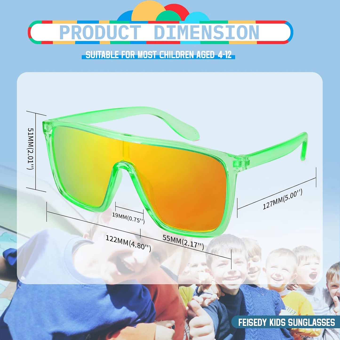 商品图片 22 | B09MW1KQ6Y | FEISEDY Kids Sunglasses for Girls Fashion Cute Boys Teenagers Glasses One Piece UV400 B2812