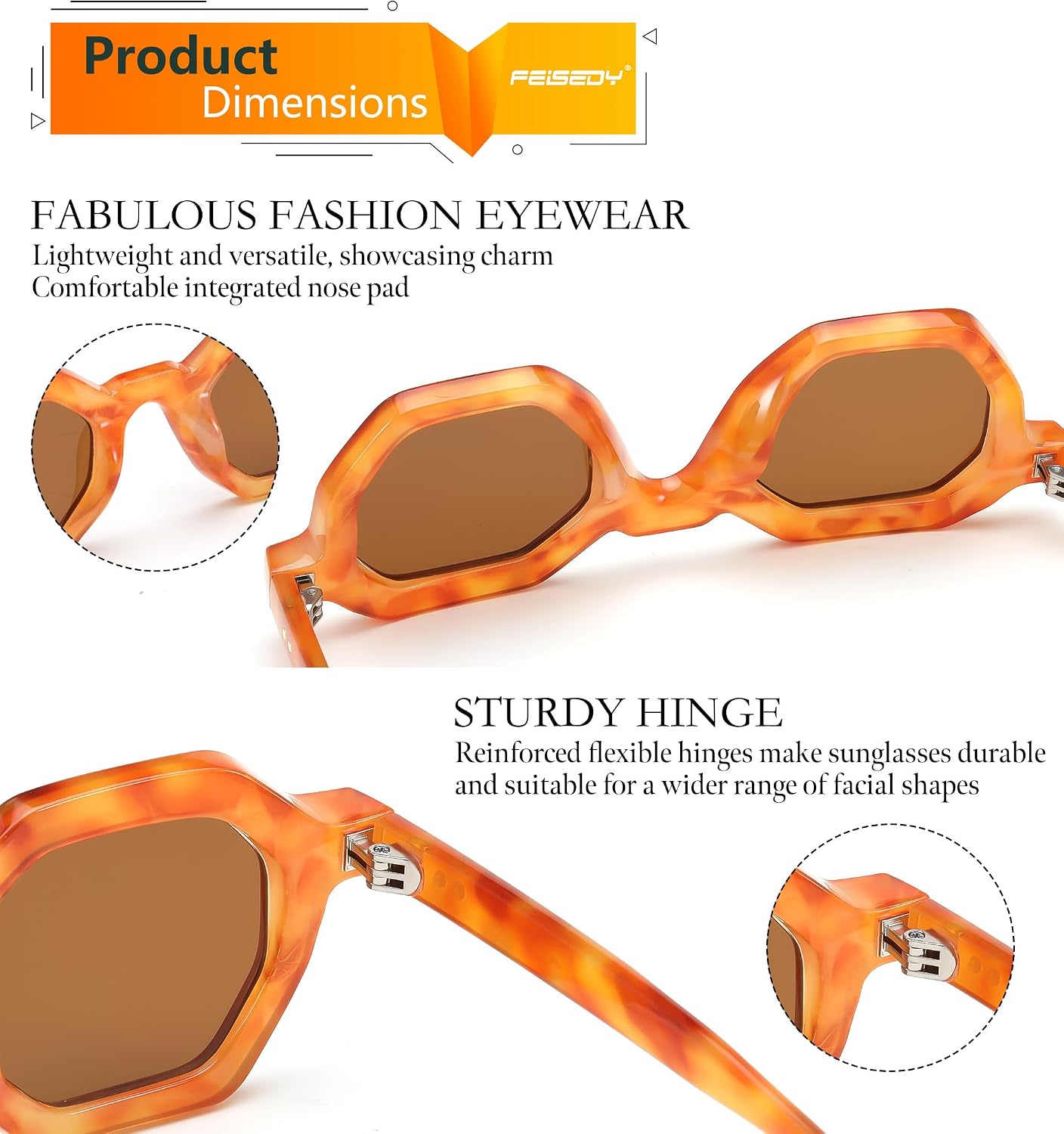 商品图片 5 | B0CSJQ26W8 | FEISEDY Octagon Sunglasses for Women - Thick Frame Fashion Rectangle Sun Glasses - Summer UV400 Protection