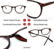 ÉÌƷͼƬ 4 | B08LND5TM2 | FEISEDY Square Anti Blue Light Blocking Glasses Men Women Round Computer Eyeglasses Double Metal Studs B2706