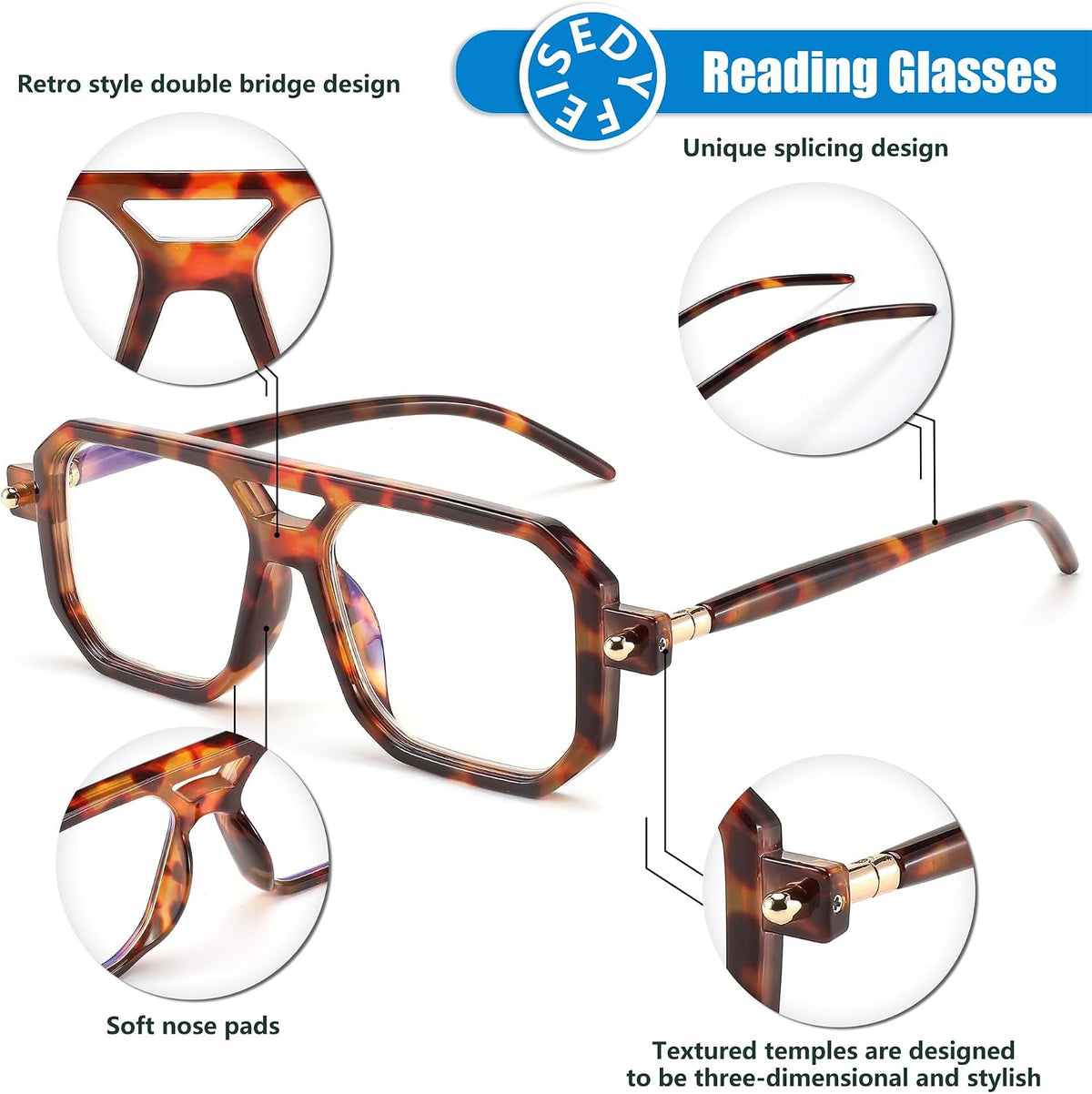 ÉÌƷͼƬ 5 | B0CNGDG64J | FEISEDY Vintage Square Blue Light Blocking Reading Glasses Women Men B0090